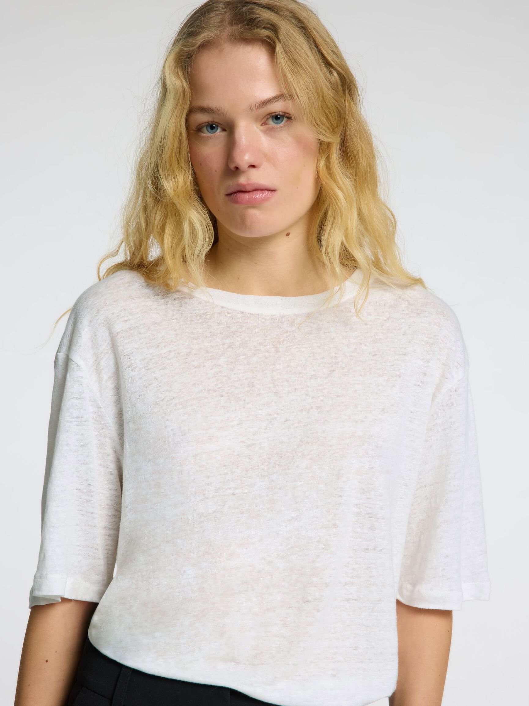 LINEN T-SHIRT, Bright White, highres