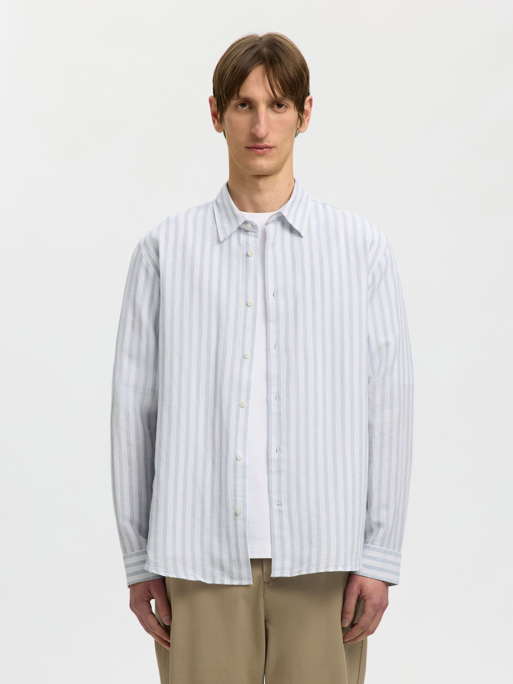 COUPE CLASSIQUE CHEMISE EN LIN MÉLANGÉ, Dusty Blue, highres