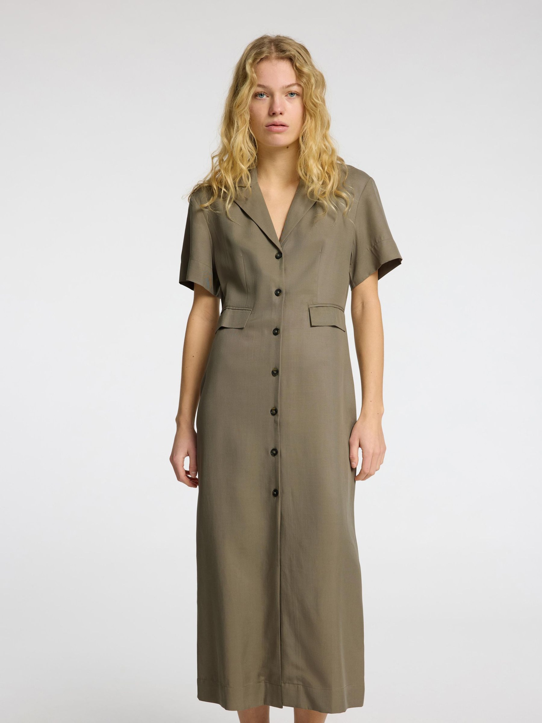 TAILORED MIDI DRESS, Vetiver, highres
