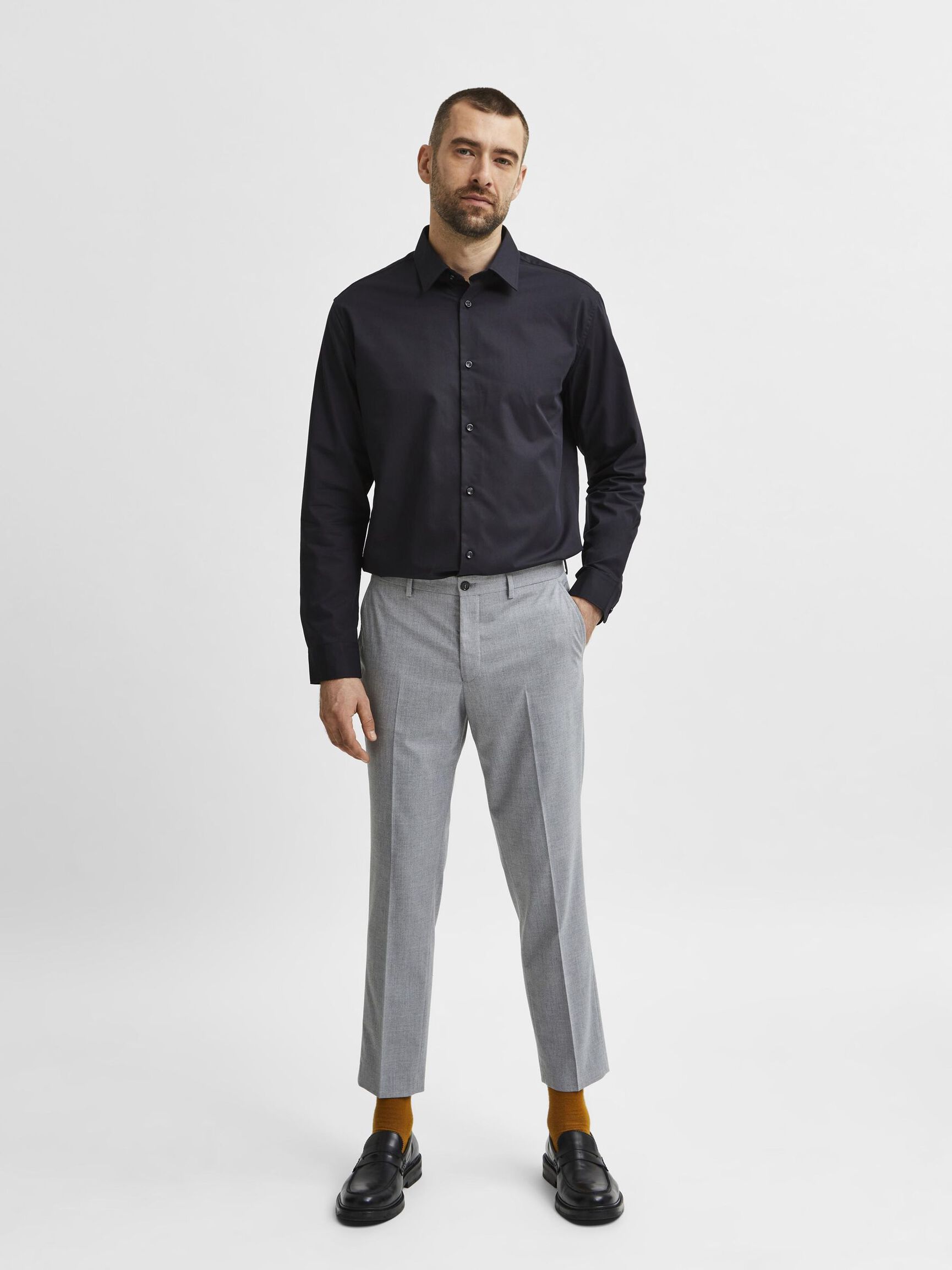 LANGE MOUWEN SLIM FIT OVERHEMD, Black, highres