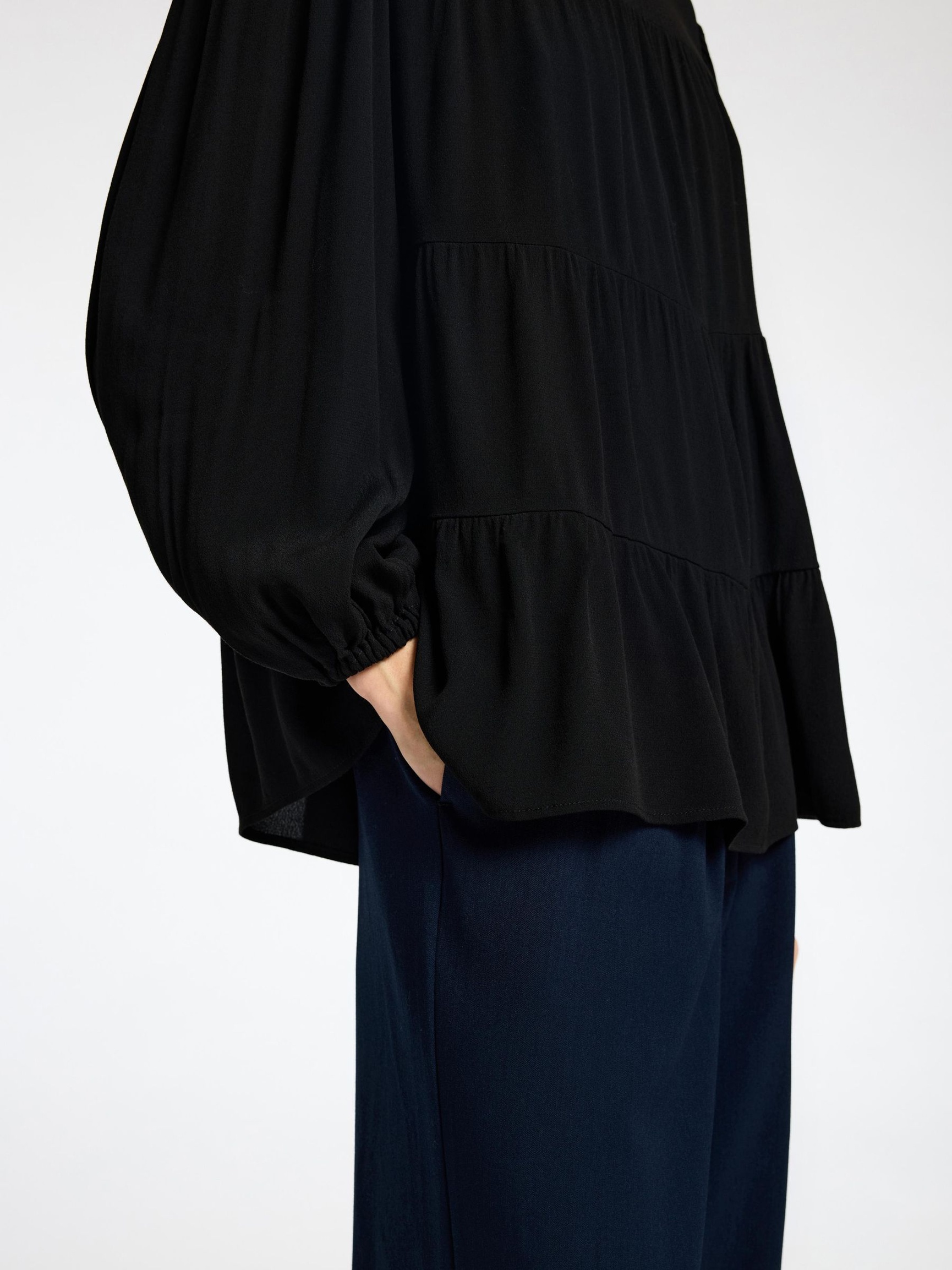 VISCOSE BLEND BLOUSE, Black, highres