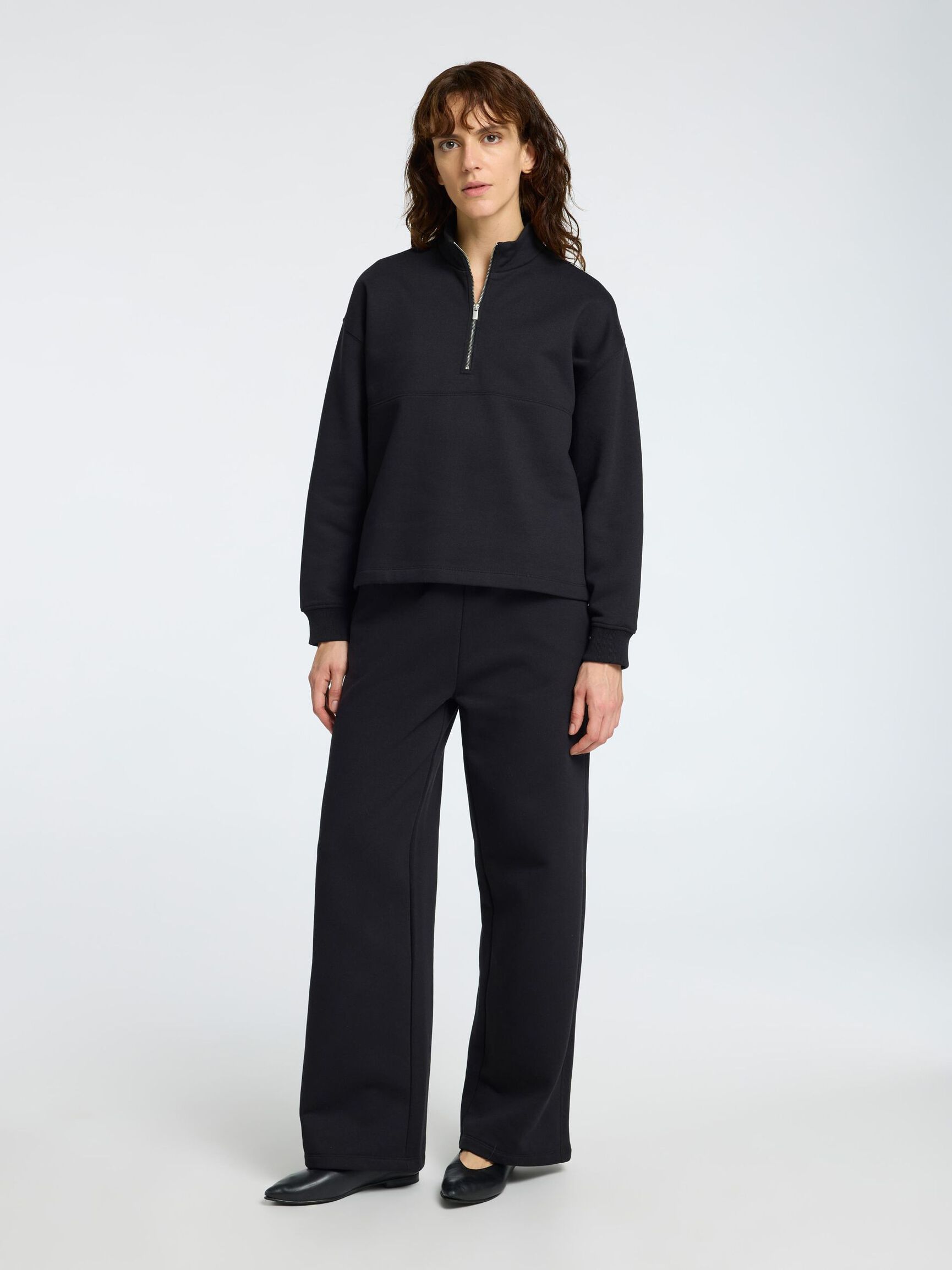 HIGH NECK ZIPPED SWEATSHIRT, Black, highres