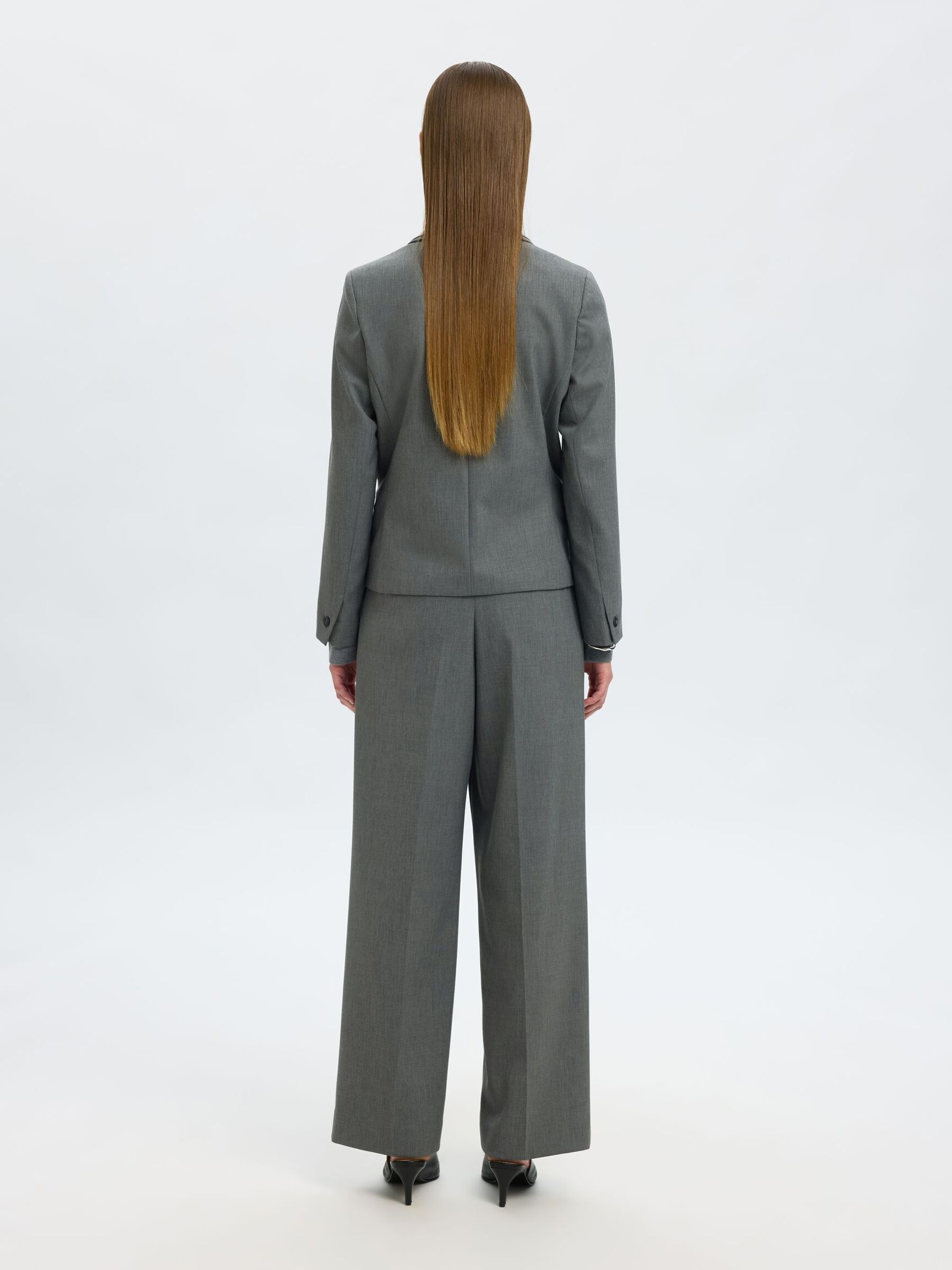 CROPPED  SINGLE-BREASTED BLAZER, Medium Grey Melange, highres