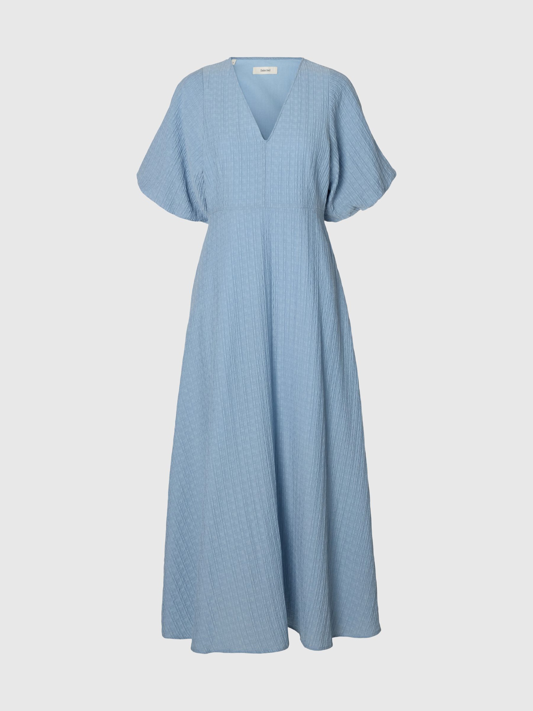 BALLOON SLEEVE MIDI DRESS, Dusty Blue, highres