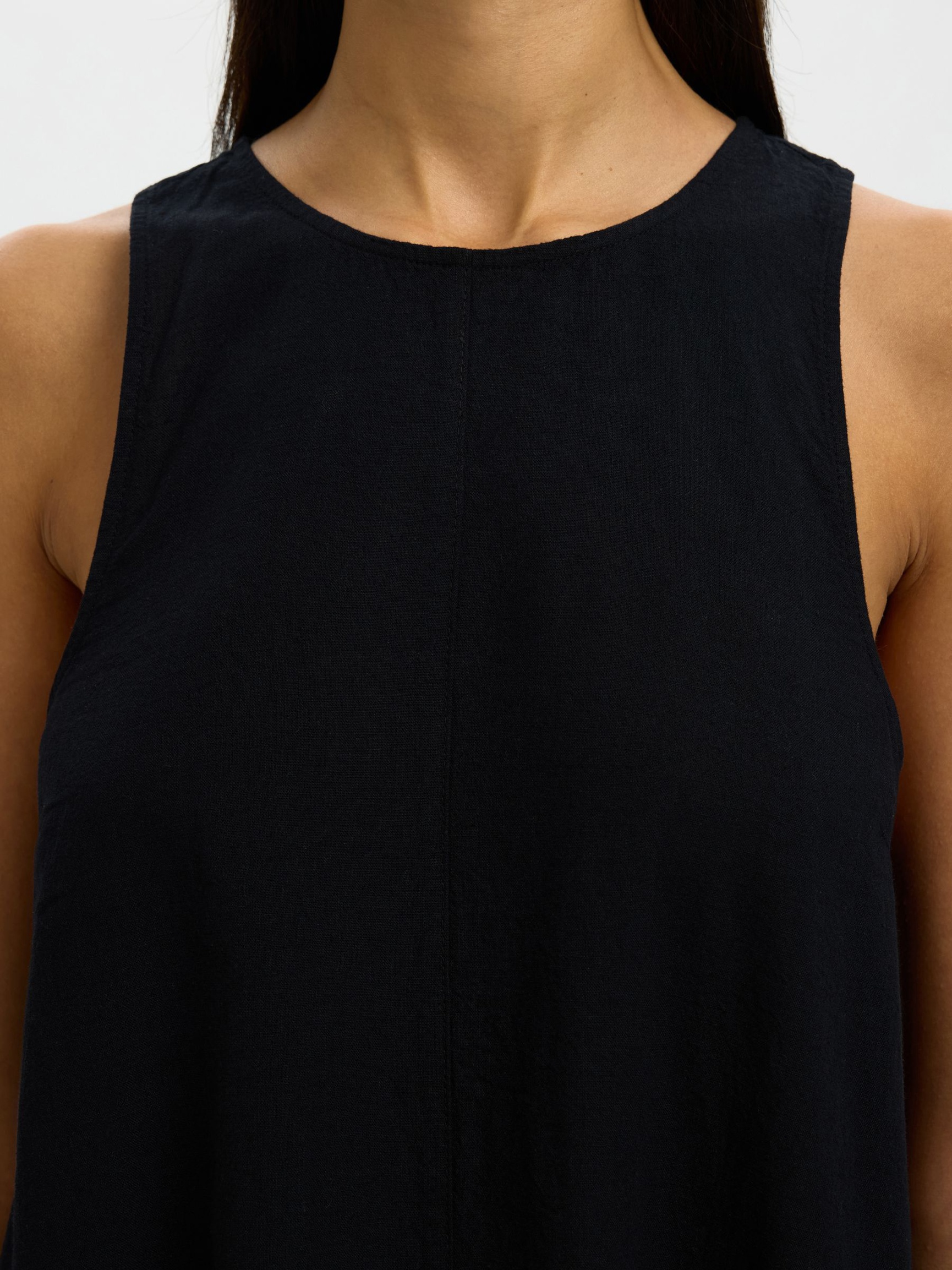 MAXI LINEN-BLEND DRESS, Black, highres