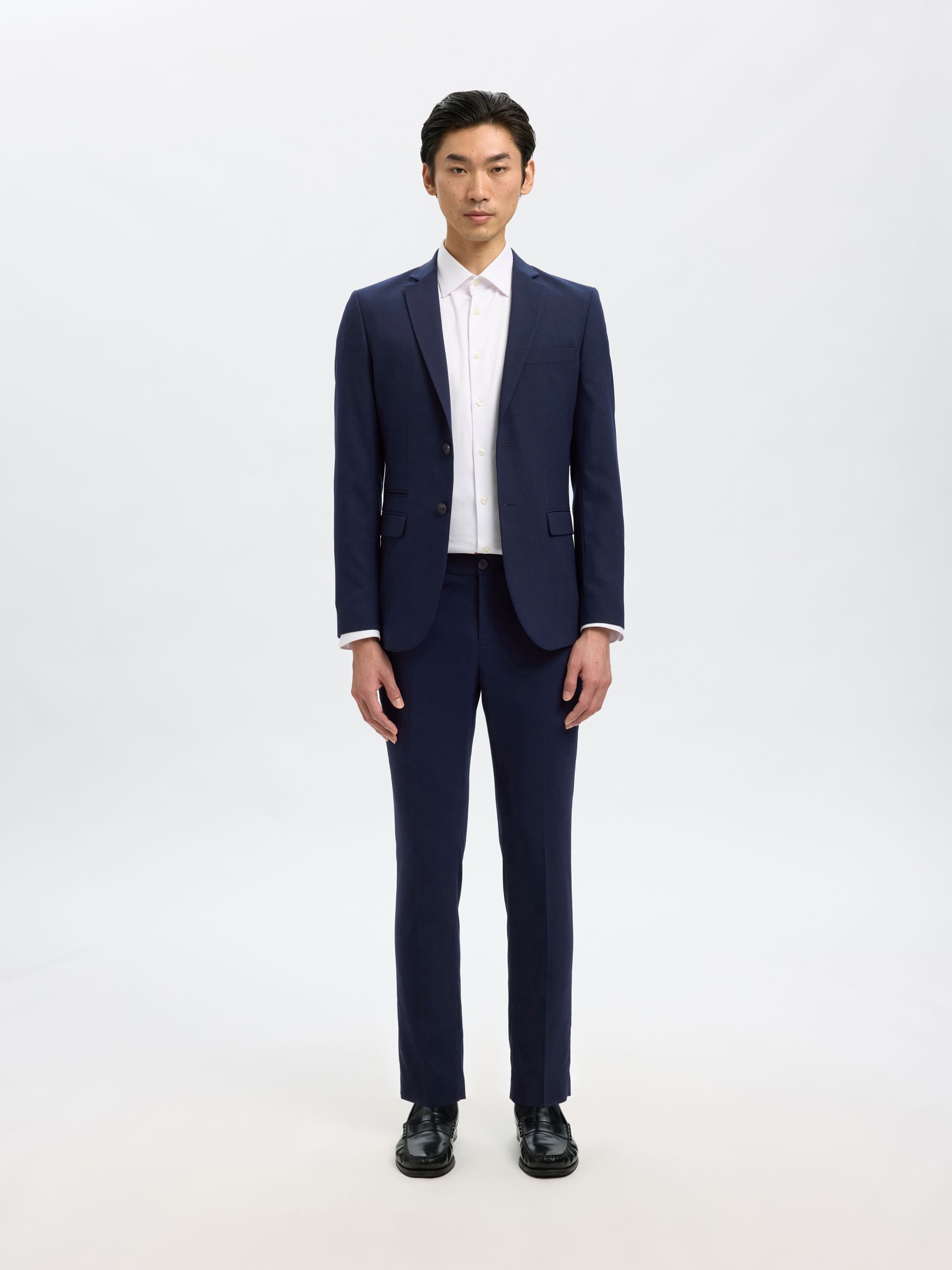 WOVEN WOOL BLEND BLAZER, Navy Blazer, highres