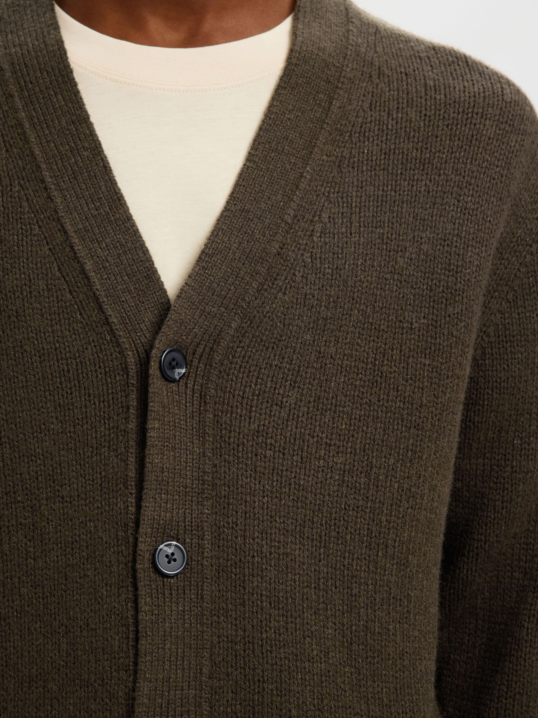 RELAXED FIT WOOL BLEND CARDIGAN, Demitasse, highres