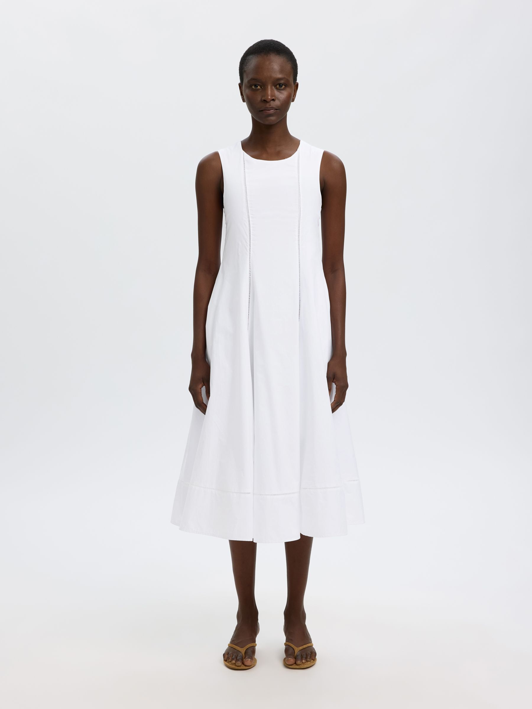 COTTON MIDI DRESS, Bright White, highres