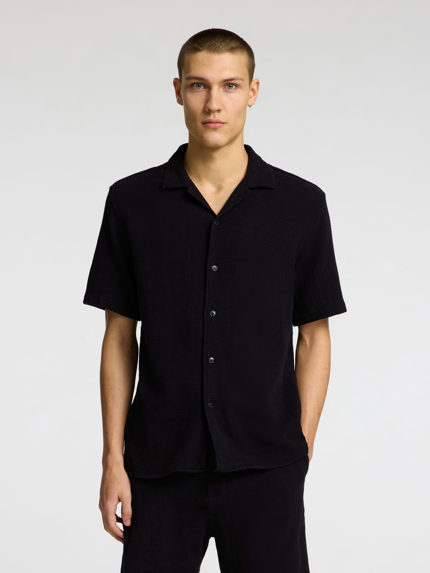 CAMICIA A MANICHE CORTE, Black, highres