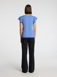 COTTON RUFFLED T-SHIRT, Cornflower Blue, highres