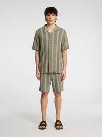 STRIBET BOMULD SHORTS, Vetiver, highres