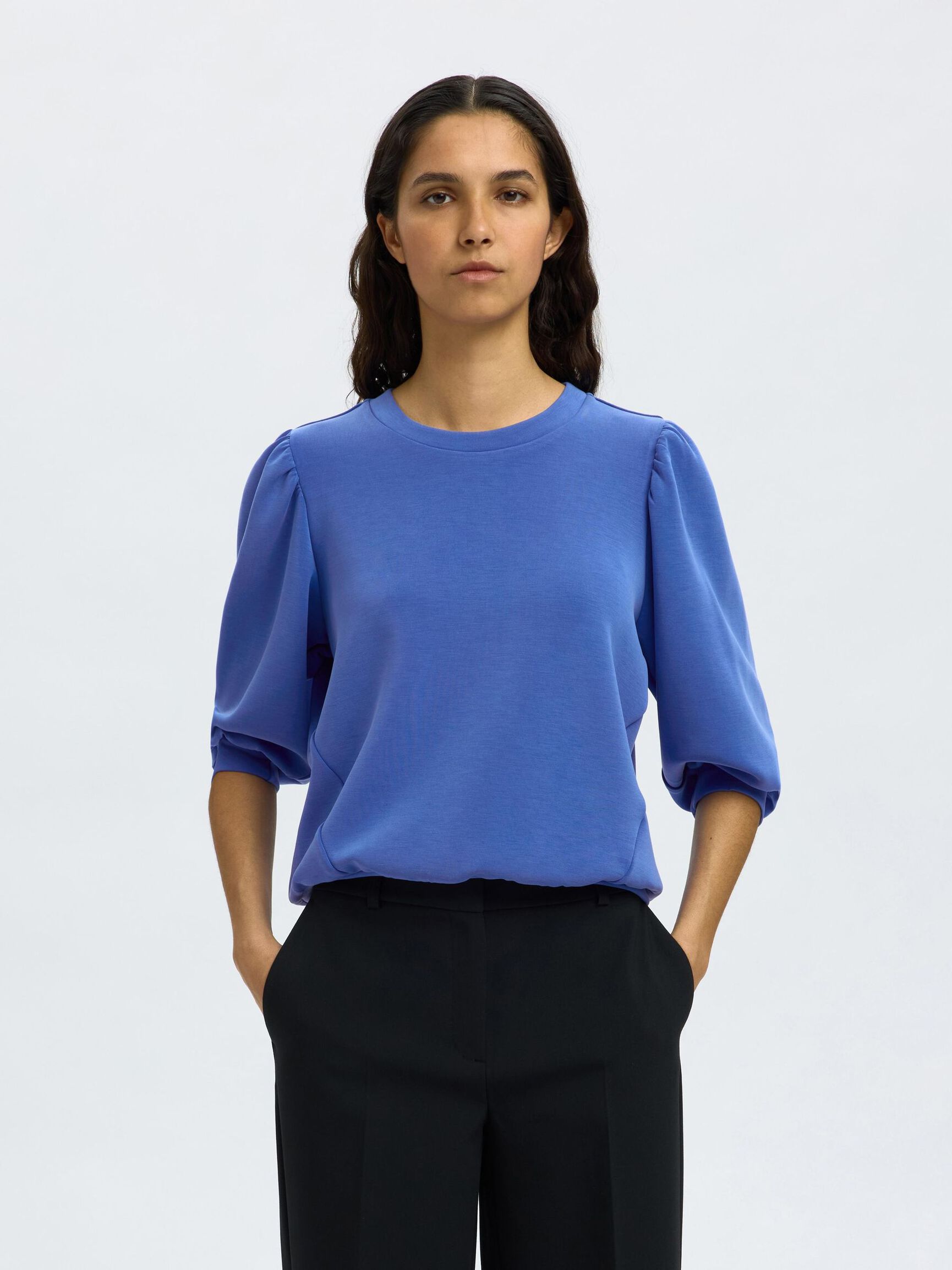 PUFF SLEEVE SWEATSHIRT, Dazzling Blue, highres