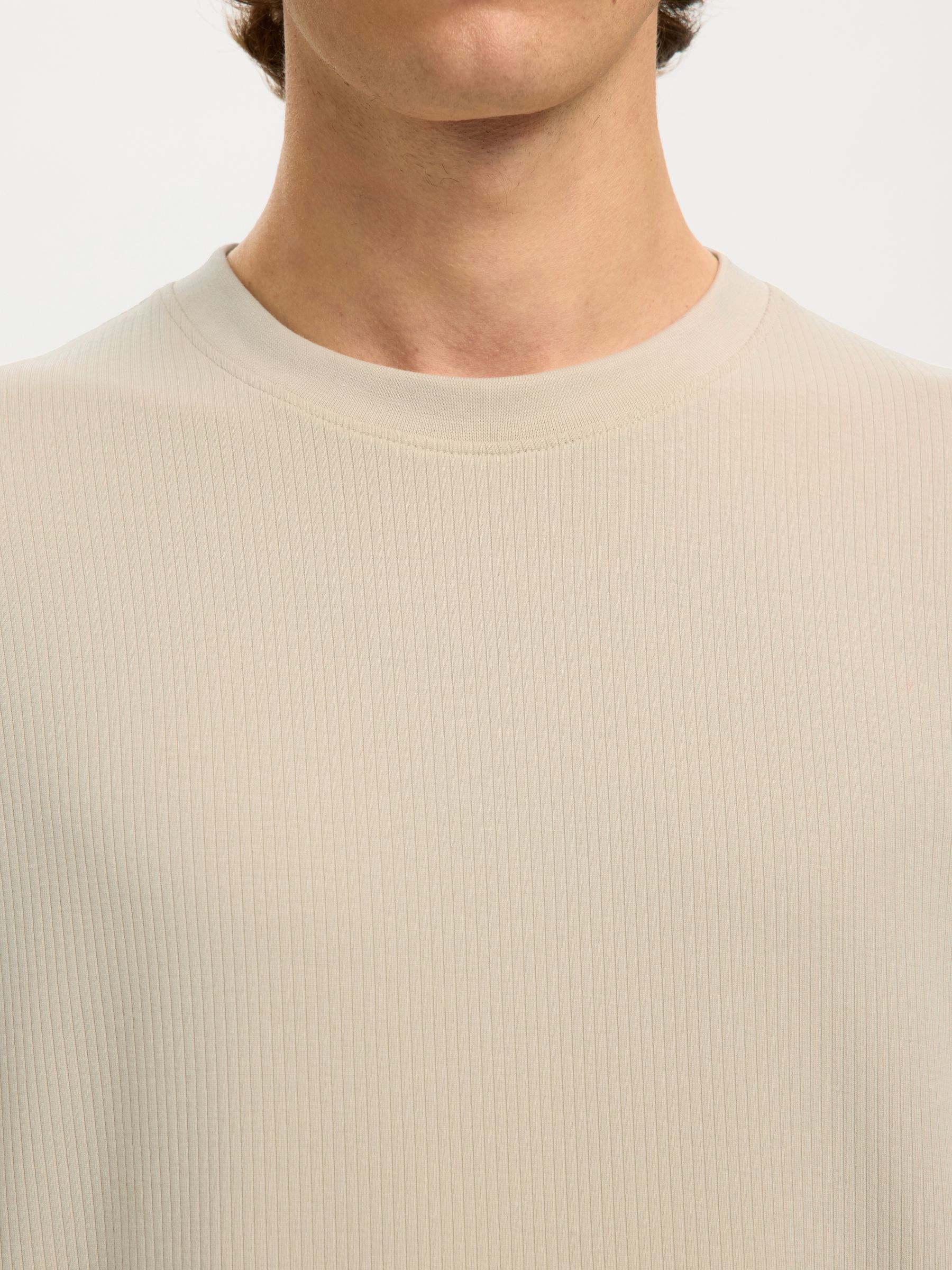 RIBBED COTTON T-SHIRT, Oatmeal, highres