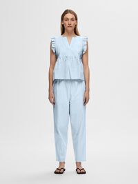 BOMULD HØJTALJEDE BUKSER, Cashmere Blue, highres