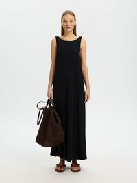 ÄRMELLOSES BAUMWOLLMIX MAXIKLEID, Black, highres
