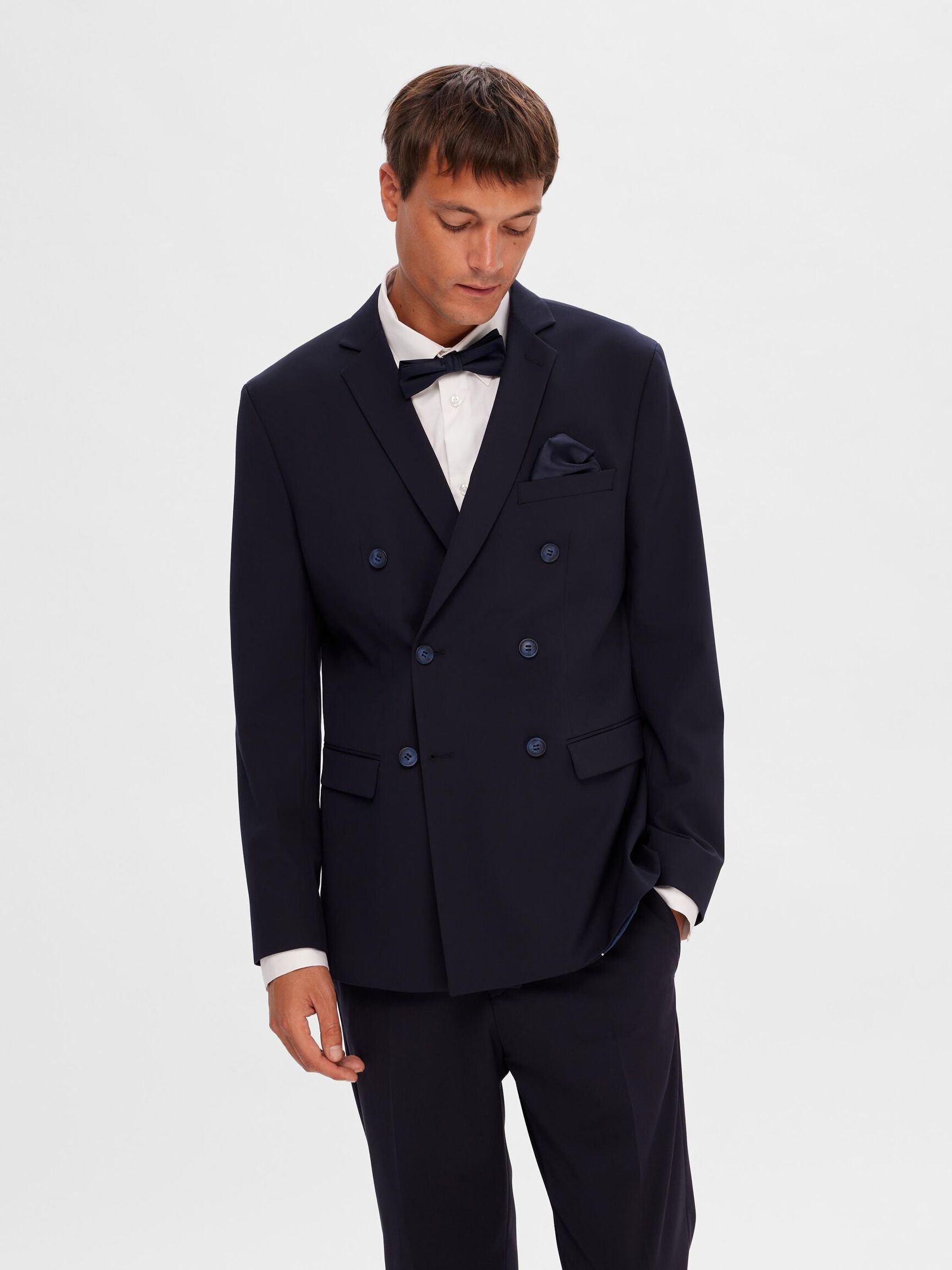 VISCOSE BLEND SLIM FIT DOUBLE-BREASTED BLAZER, Navy Blazer, highres