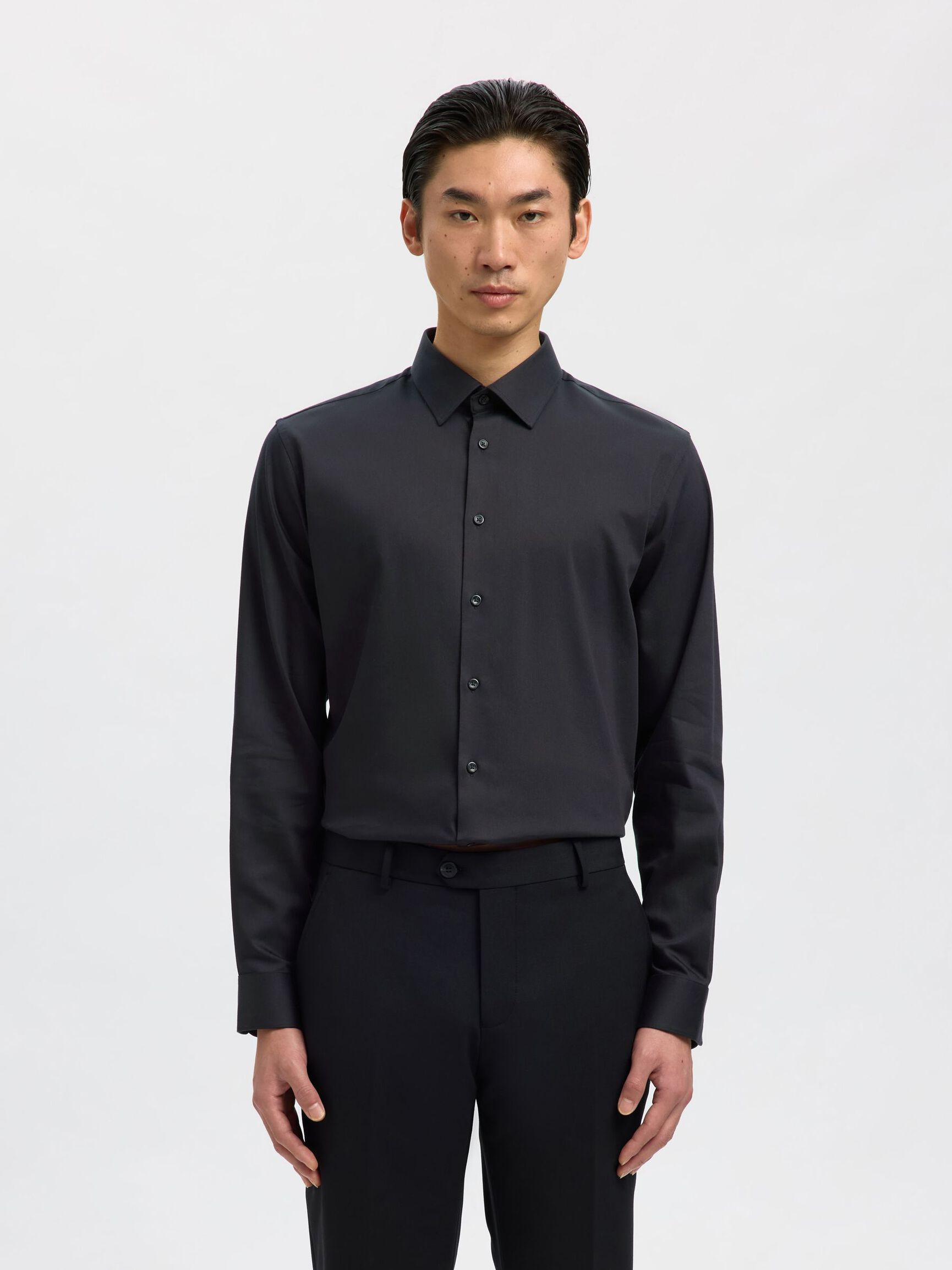 SLIM FIT HEMD, Black, highres