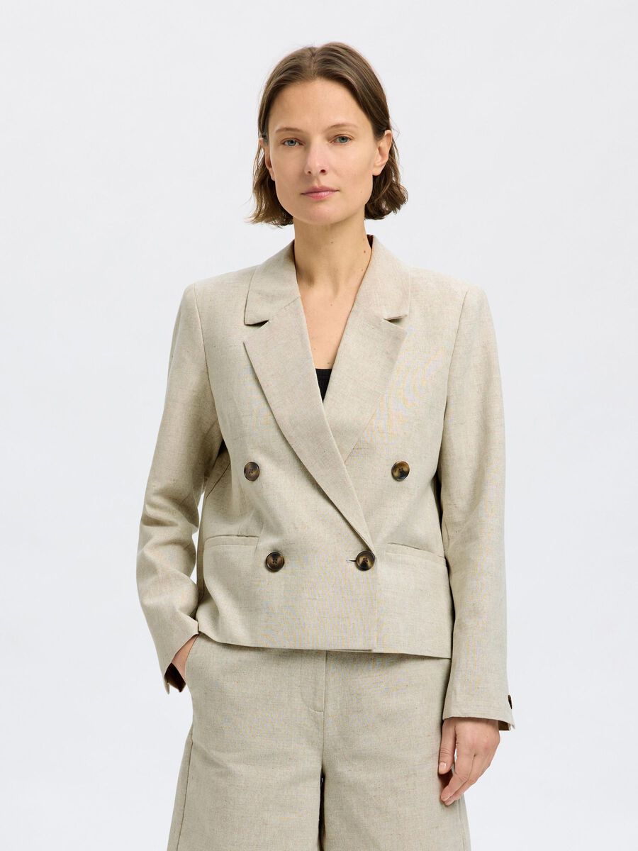 Selected CROPPED LINEN-BLEND BLAZER, Nomad, highres - 16097722_Nomad_003.jpg