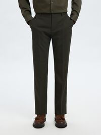 WOVEN WOOL BLEND TROUSERS, Dark Green, highres