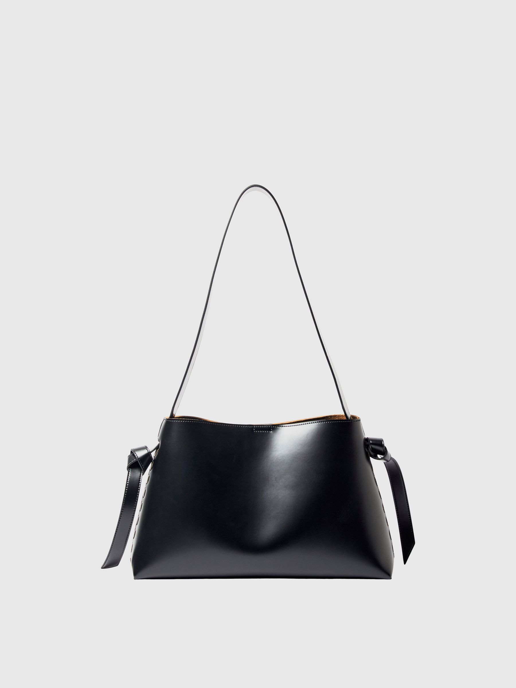 MEDIUM LEATHER BAG, Black, highres