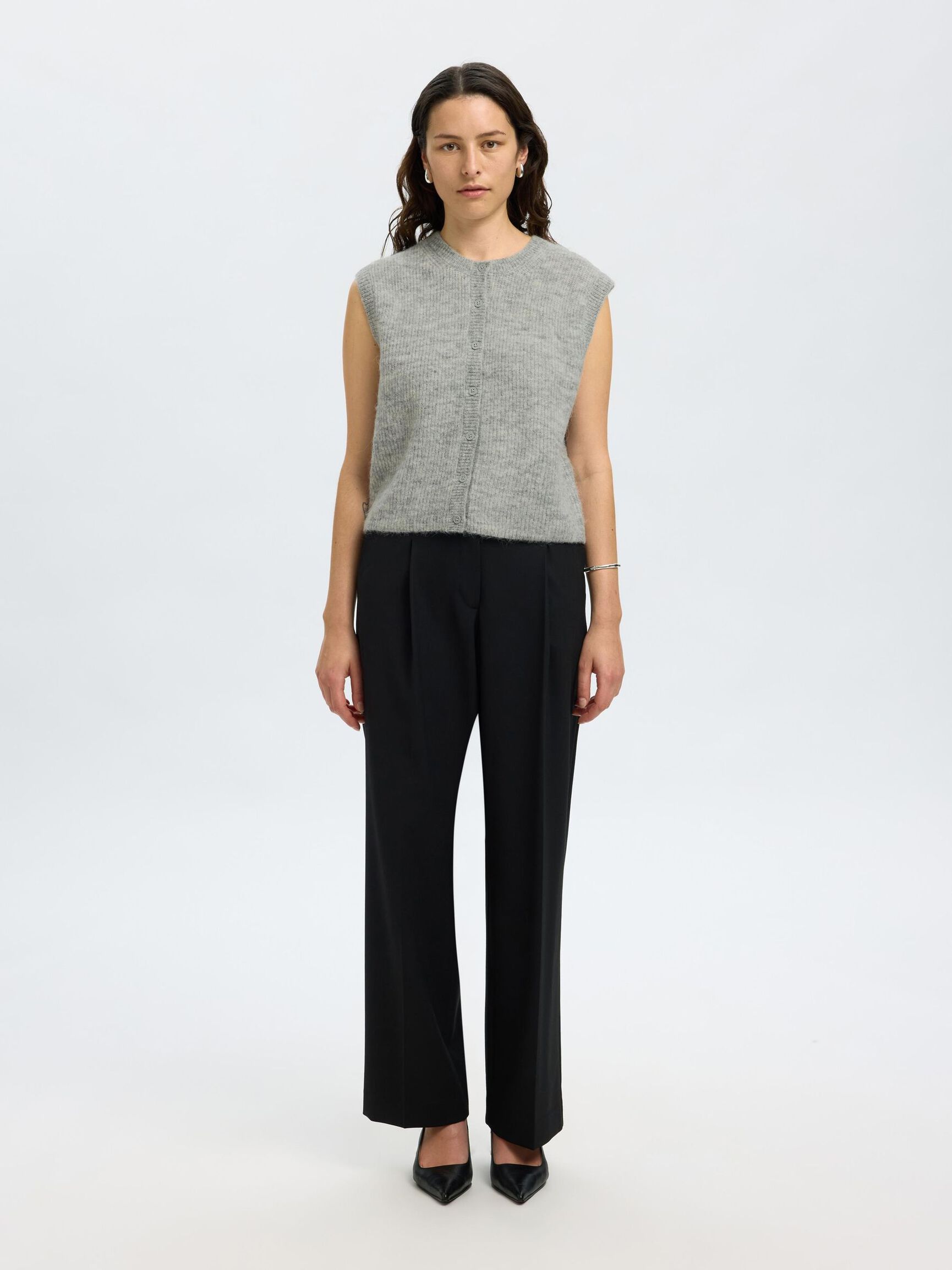 GILET A MAGLIA, Light Grey Melange, highres