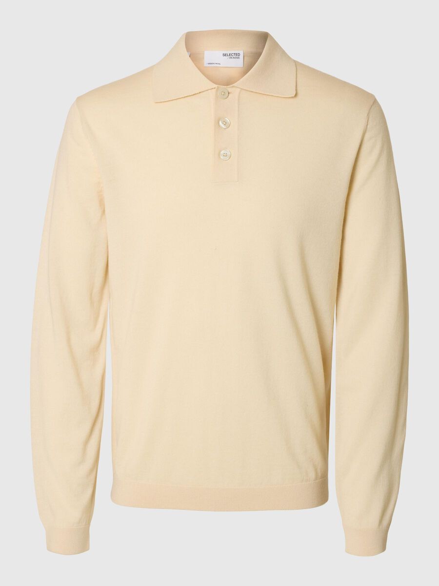 Selected 100% MERINO WOOL KNITTED POLO SHIRT, Angora, highres - 16097823_Angora_001.jpg