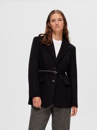 CLASSIQUE EN LAINE MÉLANGÉE BLAZER, Black, highres