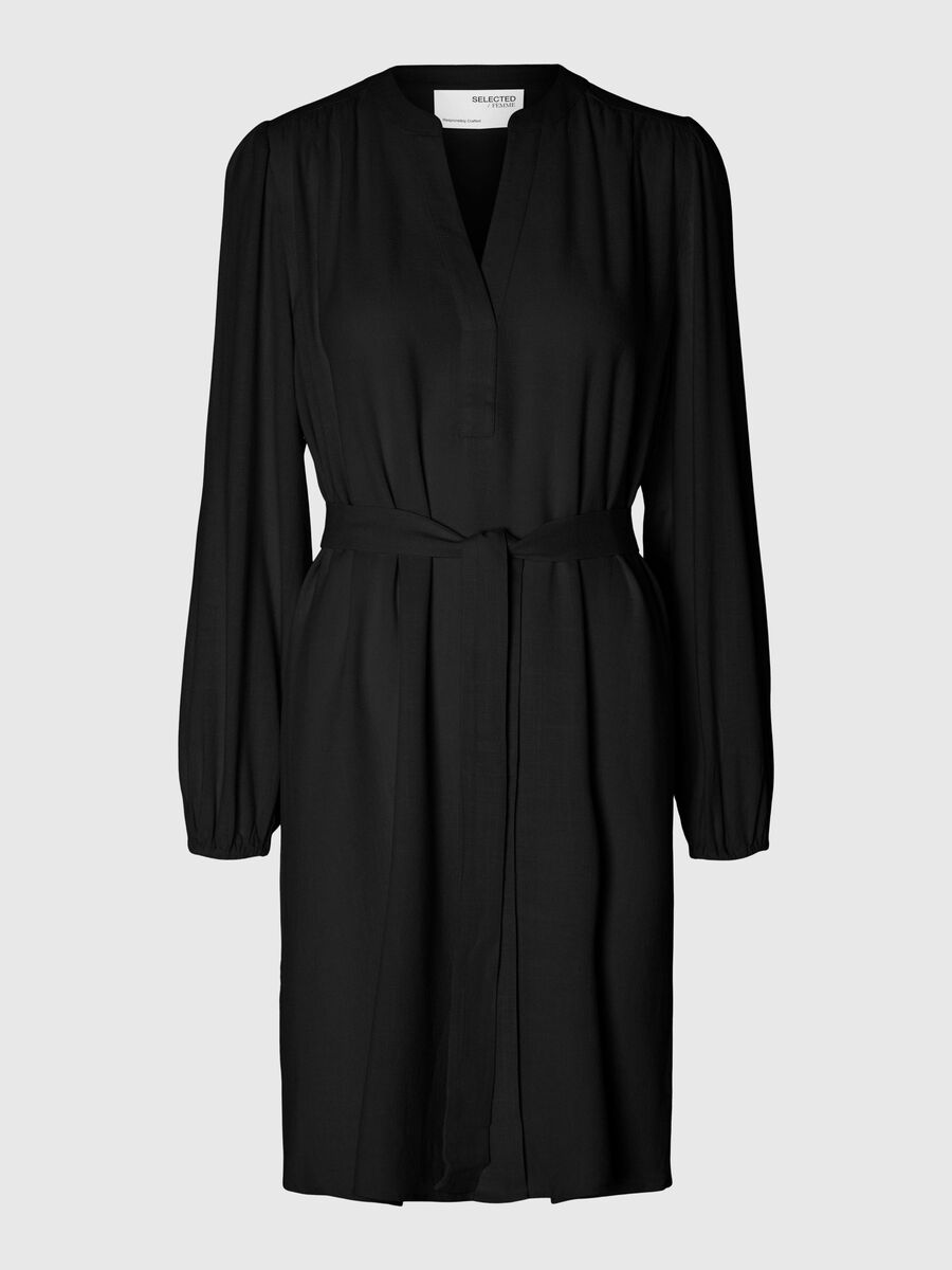 Selected MEZCLA DE VISCOSA VESTIDO MINI, Black, highres - 16093188_Black_001.jpg