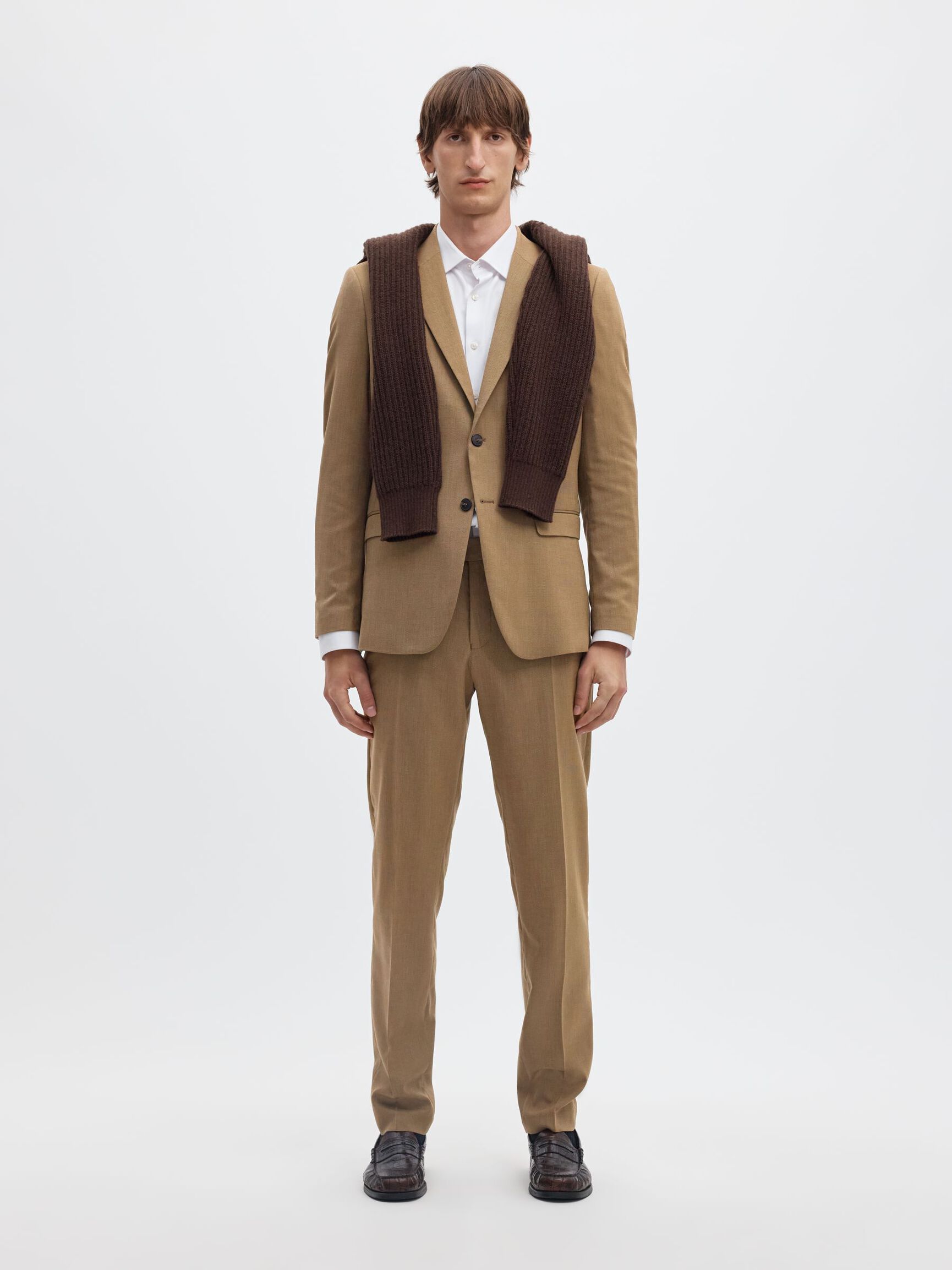 WOVEN WOOL BLEND TROUSERS, Deep Taupe, highres