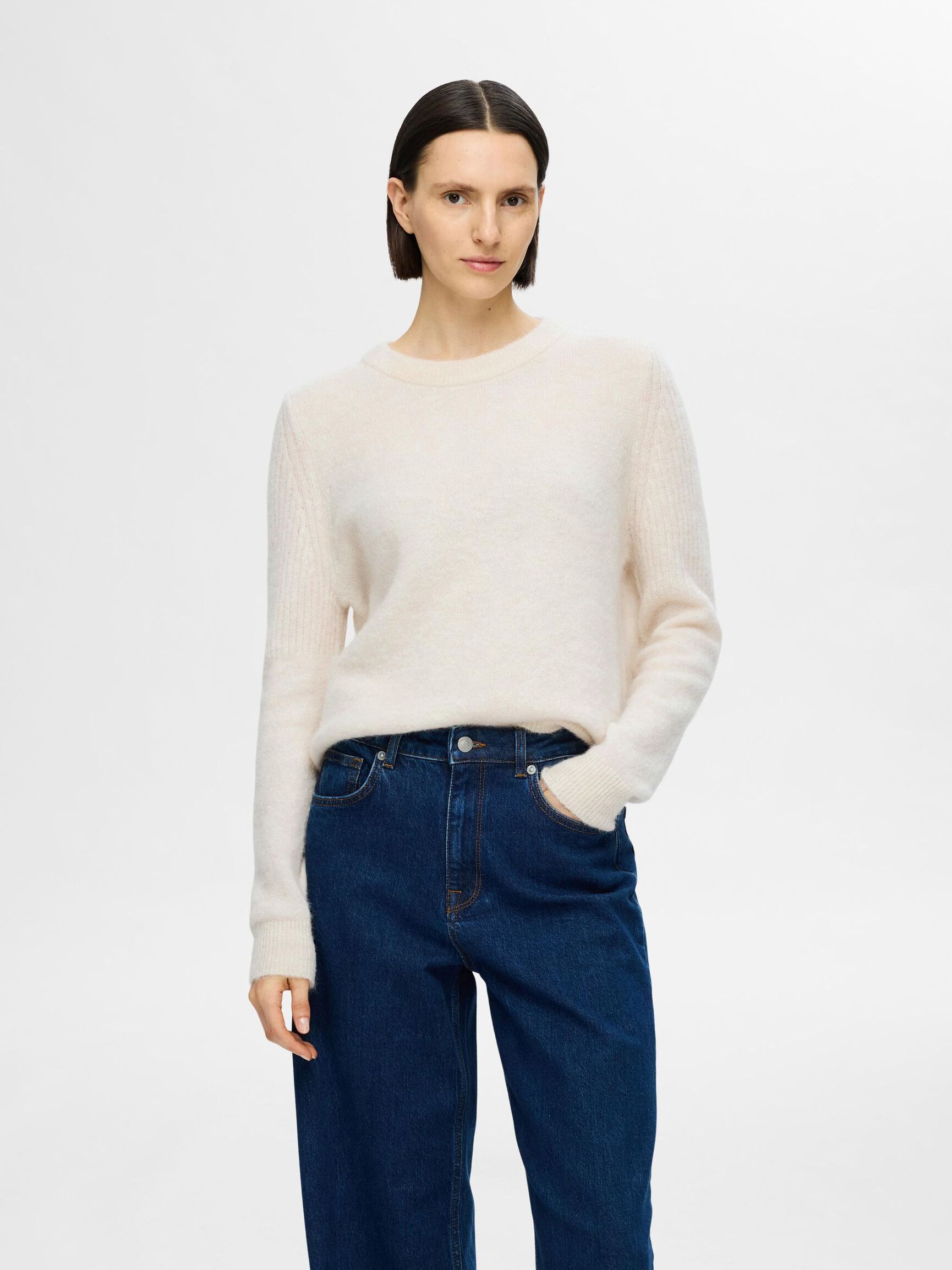 KNITTED WOOL BLEND JUMPER, Birch, highres