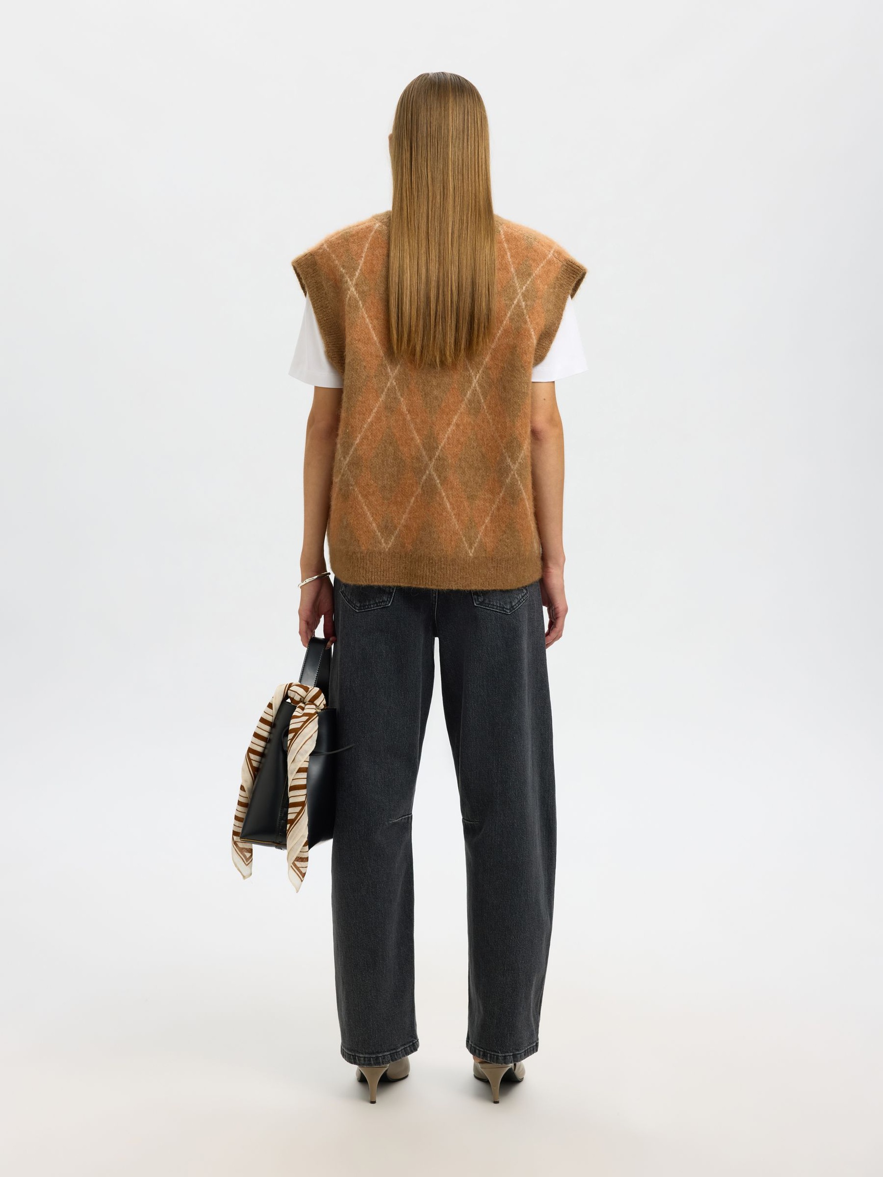 WOOL BLEND KNITTED VEST, Golden Brown, highres