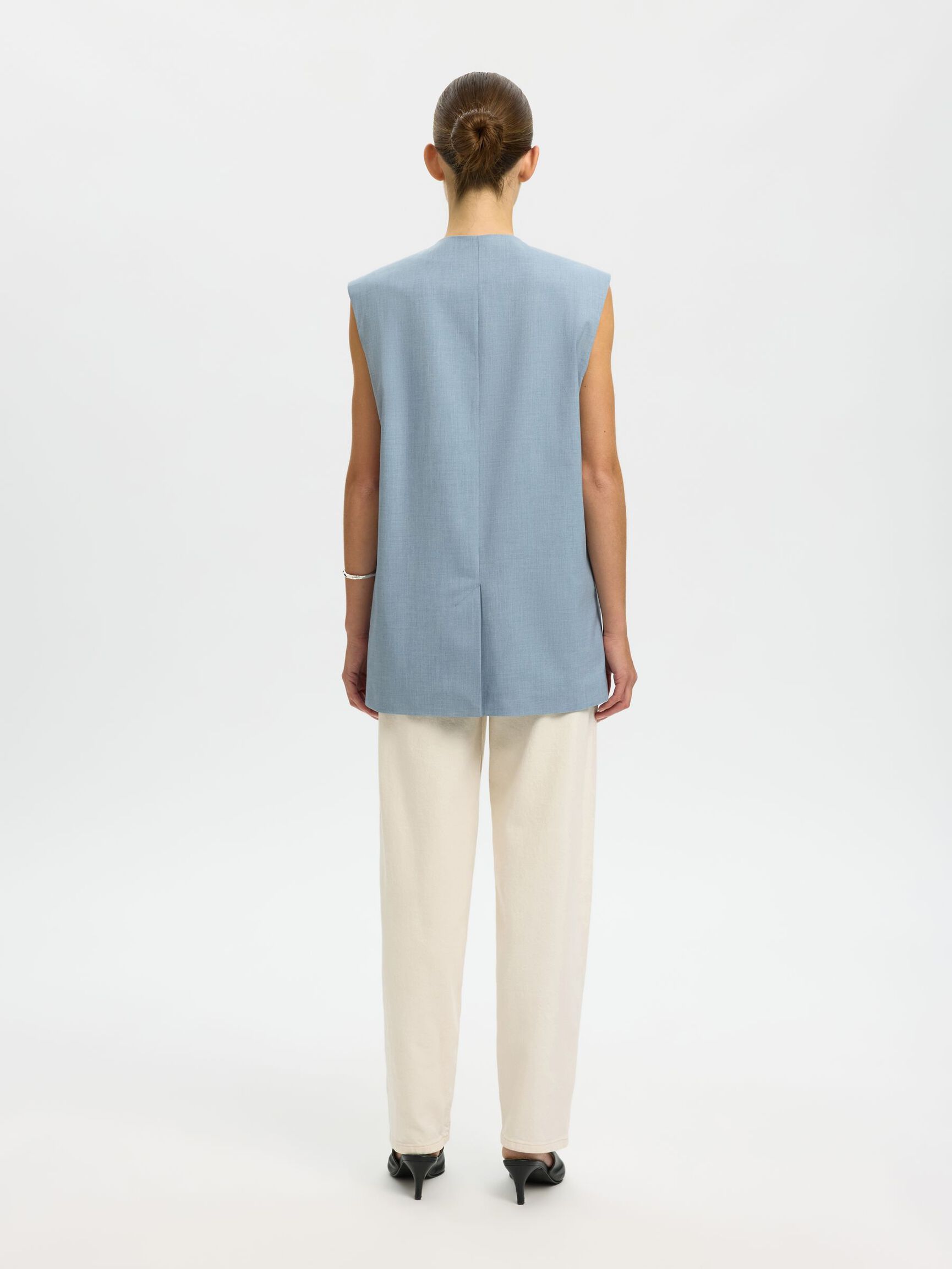 BOXY FIT WAISTCOAT, Dusty Blue, highres