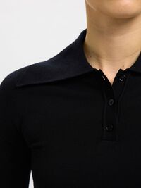 100% MERINOULD STRIKKET POLOSHIRT, Black, highres