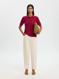 COTTON KNITTED POLO SHIRT, Anemone, highres