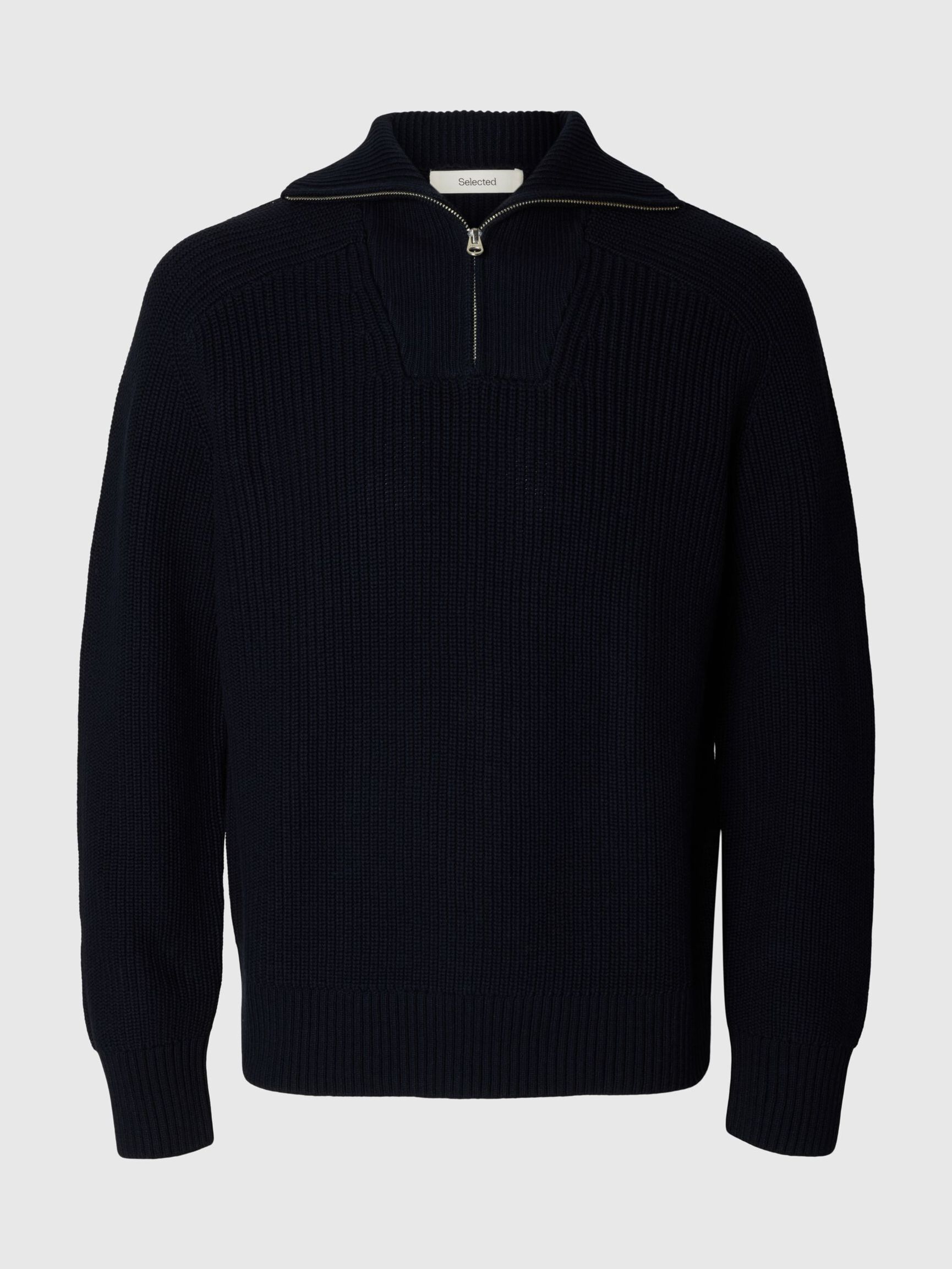 RIBBED ORGANIC COTTON HALF-ZIP JUMPER, Sky Captain, highres