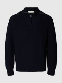 RIBBED ORGANIC COTTON HALF-ZIP JUMPER, Sky Captain, highres