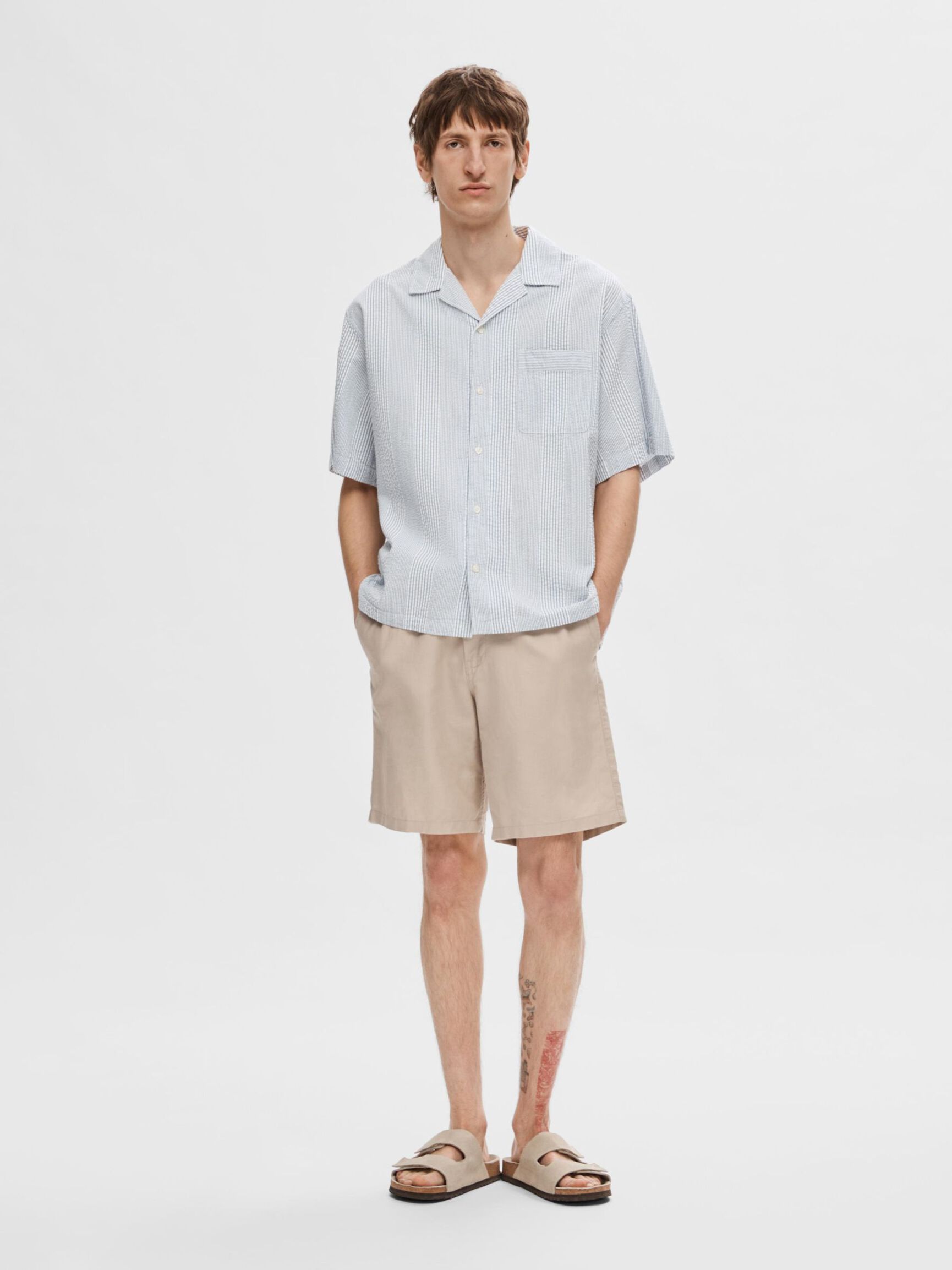 SEERSUCKER SHORT SLEEVED SHIRT, Navy Blazer, highres