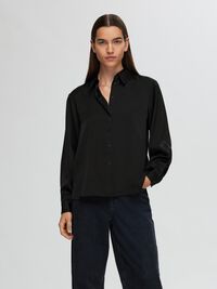 LONG SLEEVED SATIN SHIRT, Black, highres