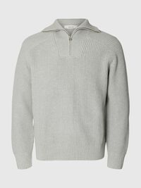 RIBBED ORGANIC COTTON HALF-ZIP JUMPER, Light Grey Melange, highres