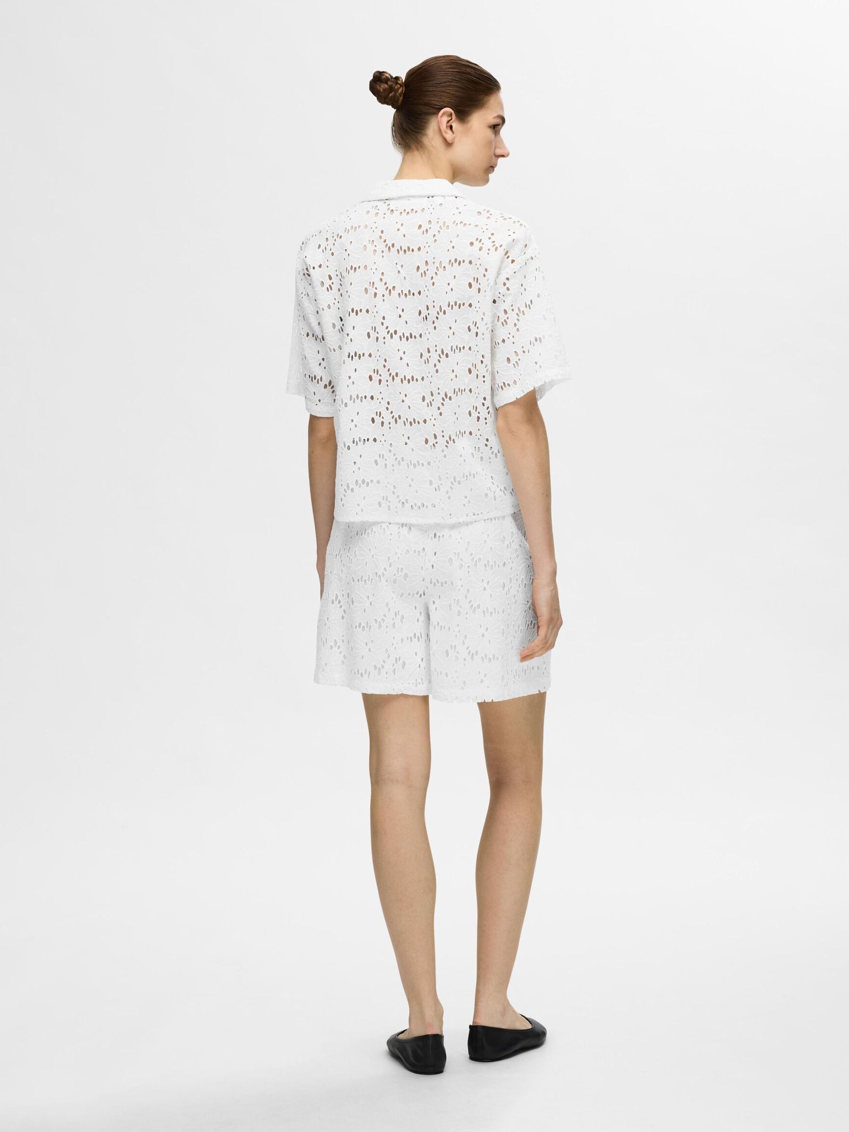 BRODERIE ANGLAISE OVERHEMD MET KORTE MOUWEN, Snow White, highres