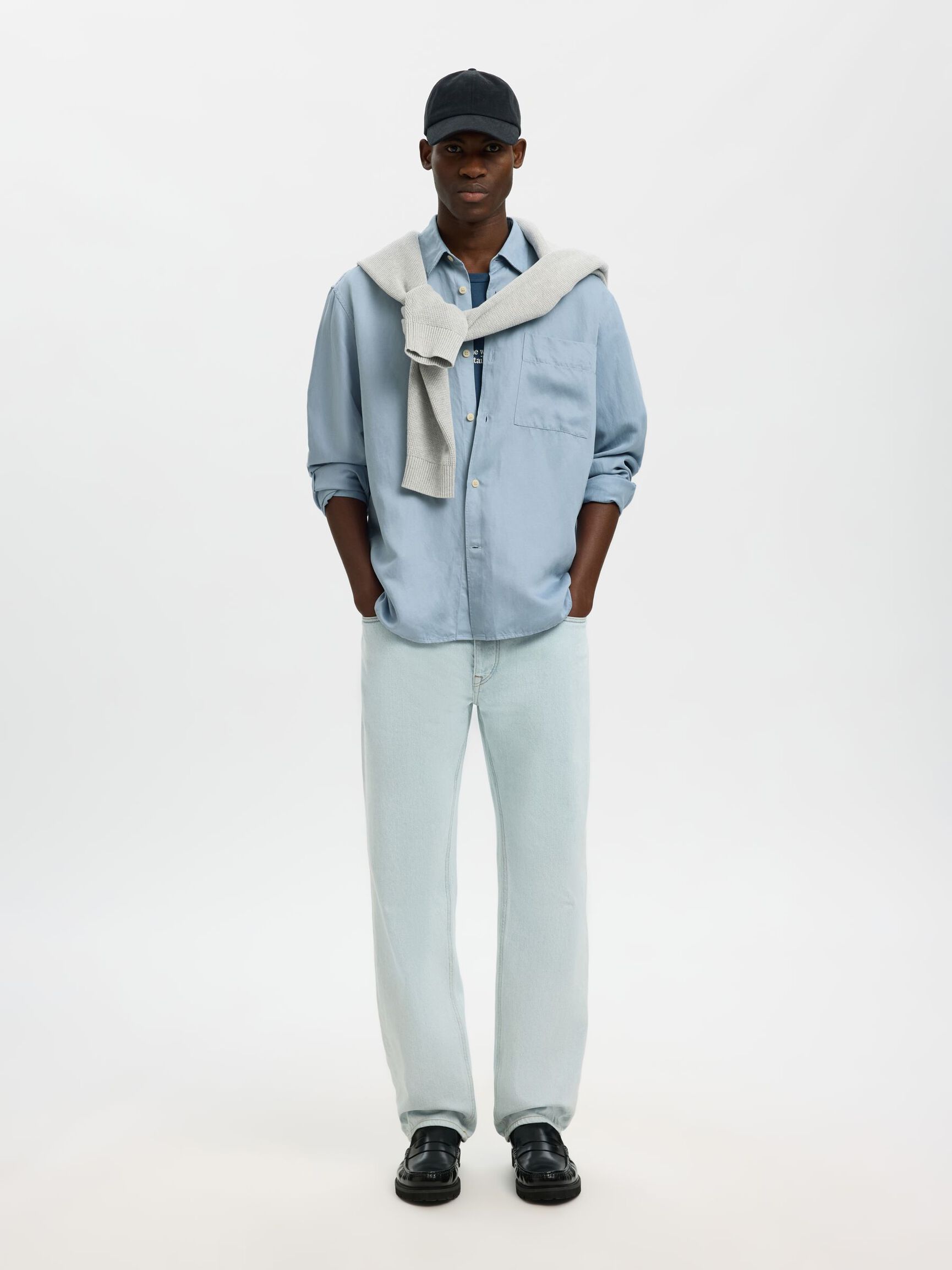 RELAXED FIT HEMD, Dusty Blue, highres