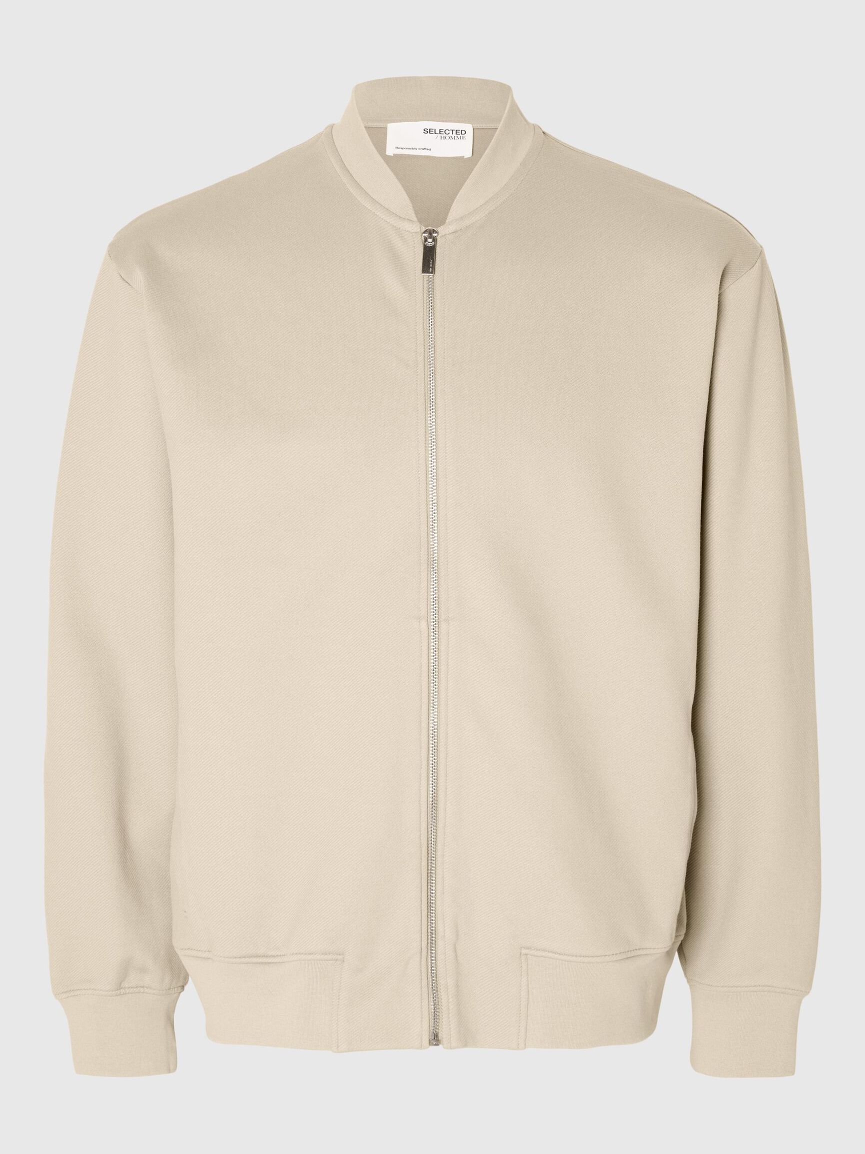 JERSEY SWEAT-CARDIGAN, Oatmeal, highres