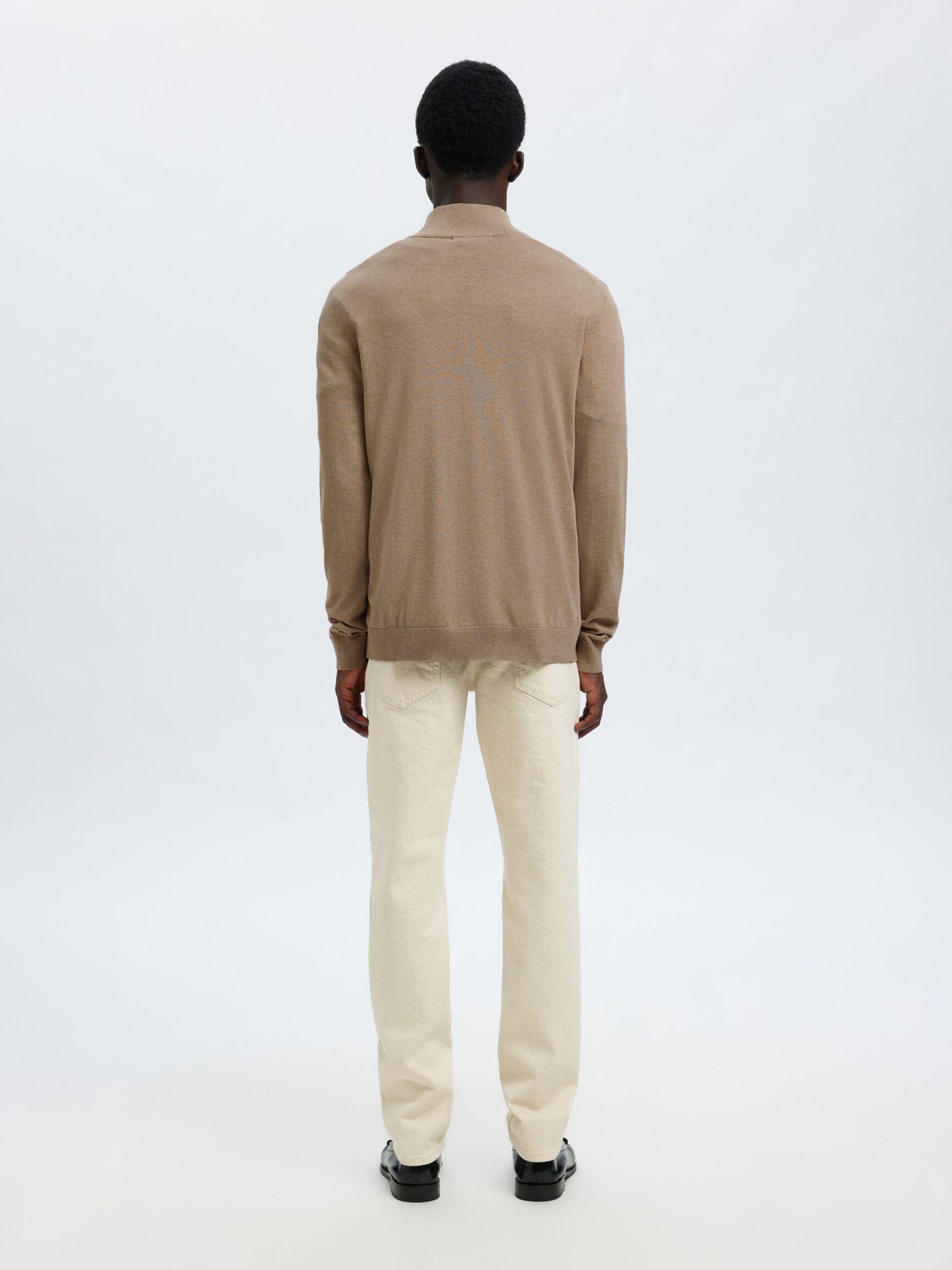 HALF-ZIP KNITTED JUMPER, Savannah Tan, highres