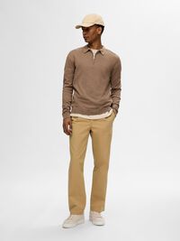 GEBREIDE POLO MET LANGE MOUWEN, Teak, highres