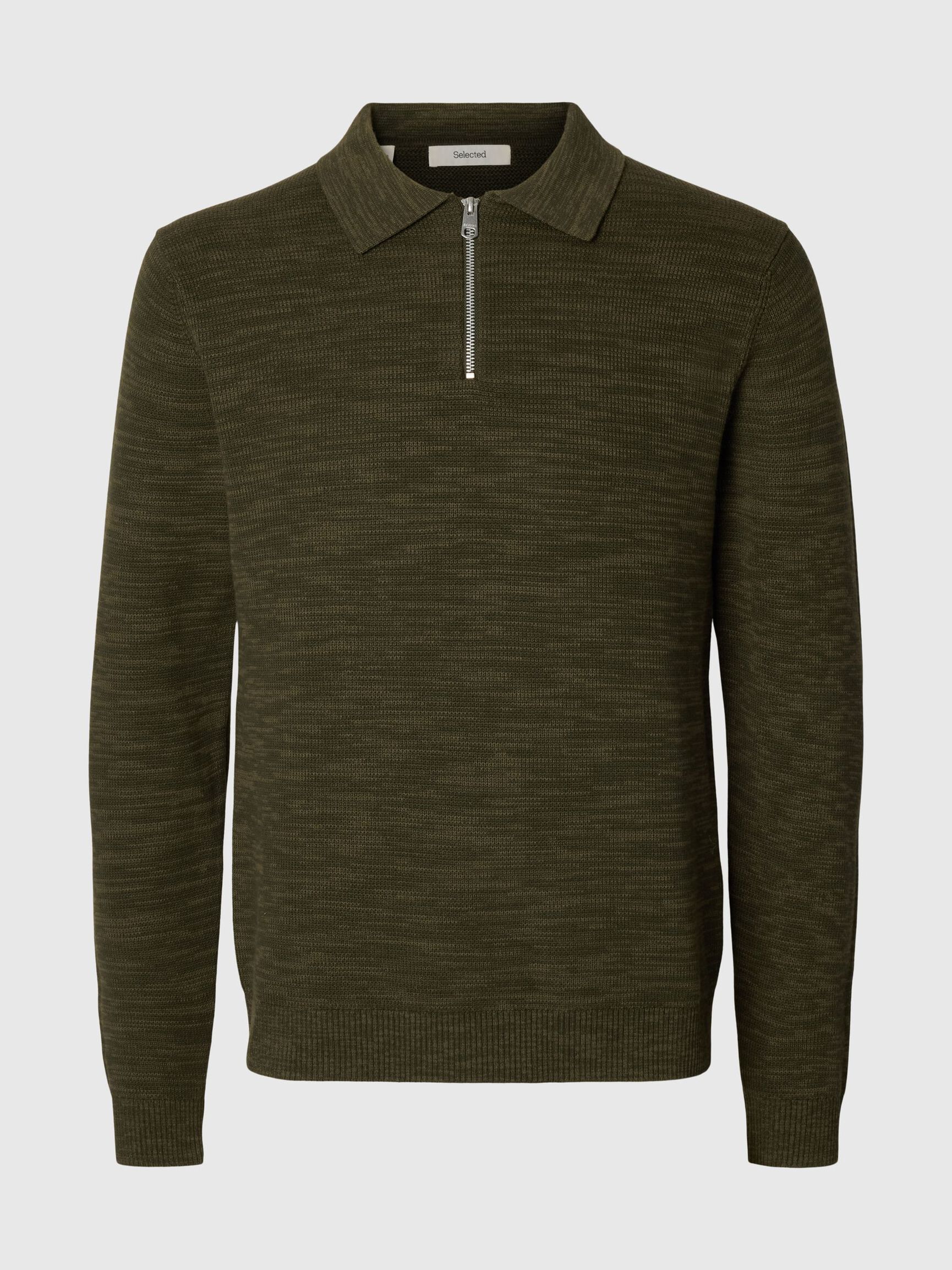 LONG SLEEVED HALF-ZIP JUMPER, Forest Night, highres