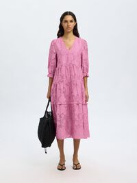 TIE WAIST MIDI DRESS, Rosebloom, highres
