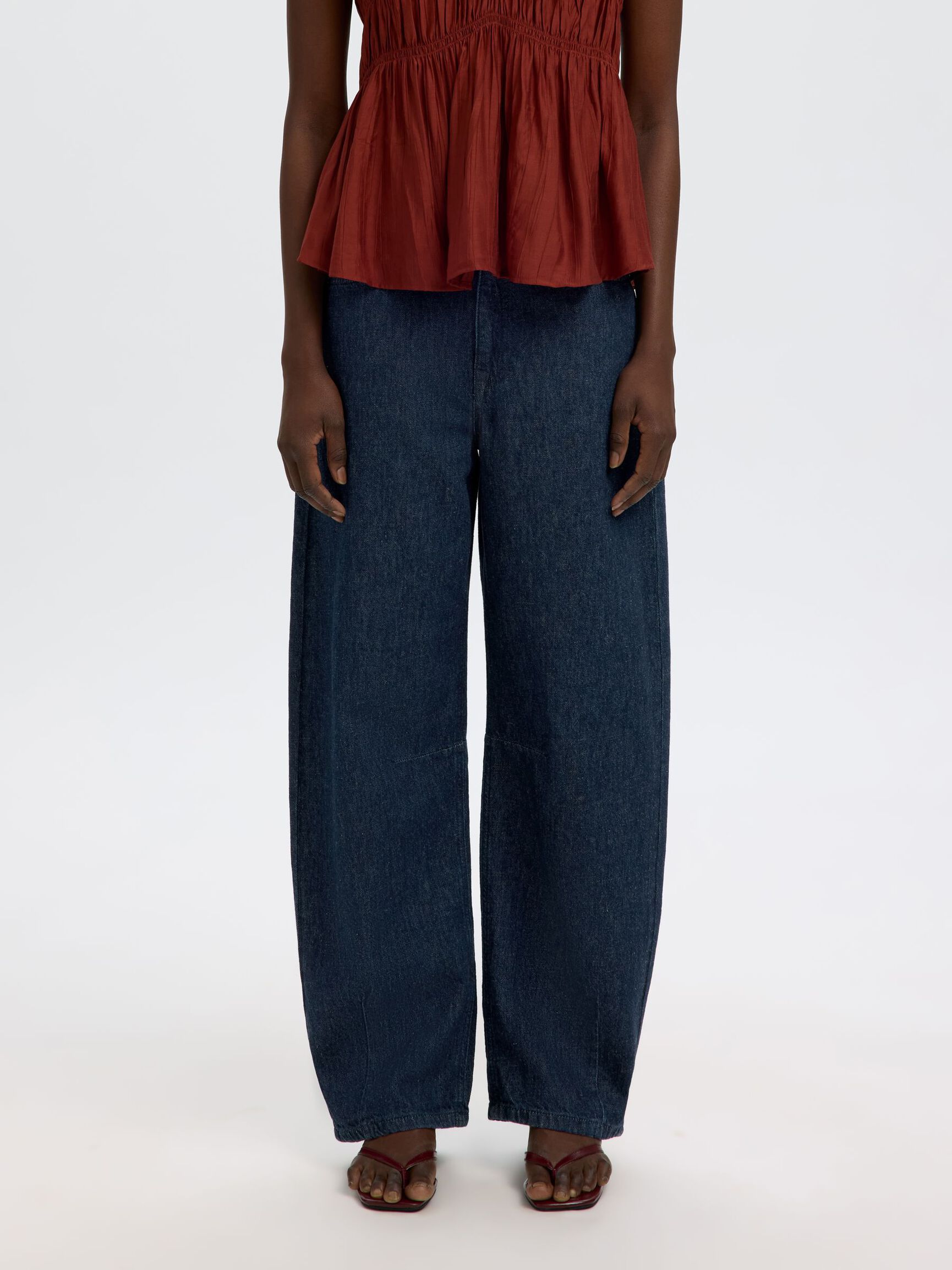 BOMULLSBLANDING LOOSE FIT JEANS, Dark Blue Denim, highres