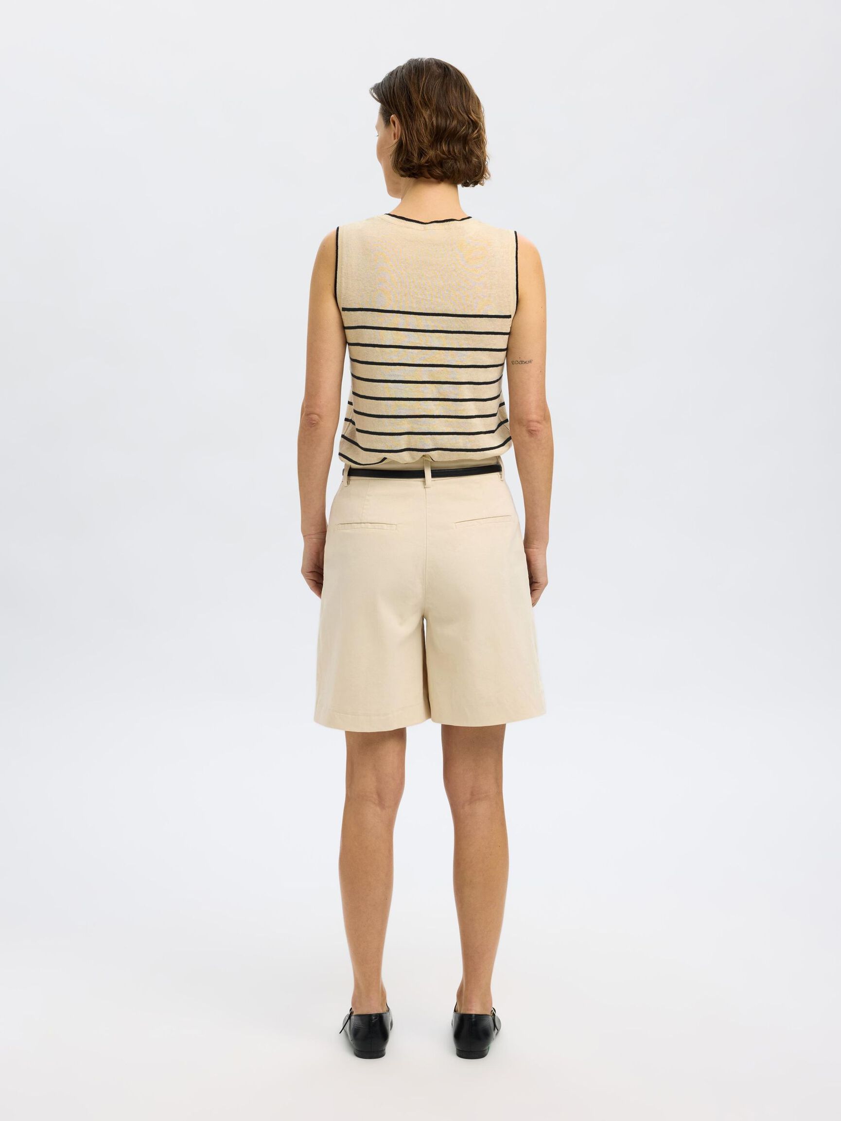 LINEN BLEND KNITTED TOP, Birch, highres