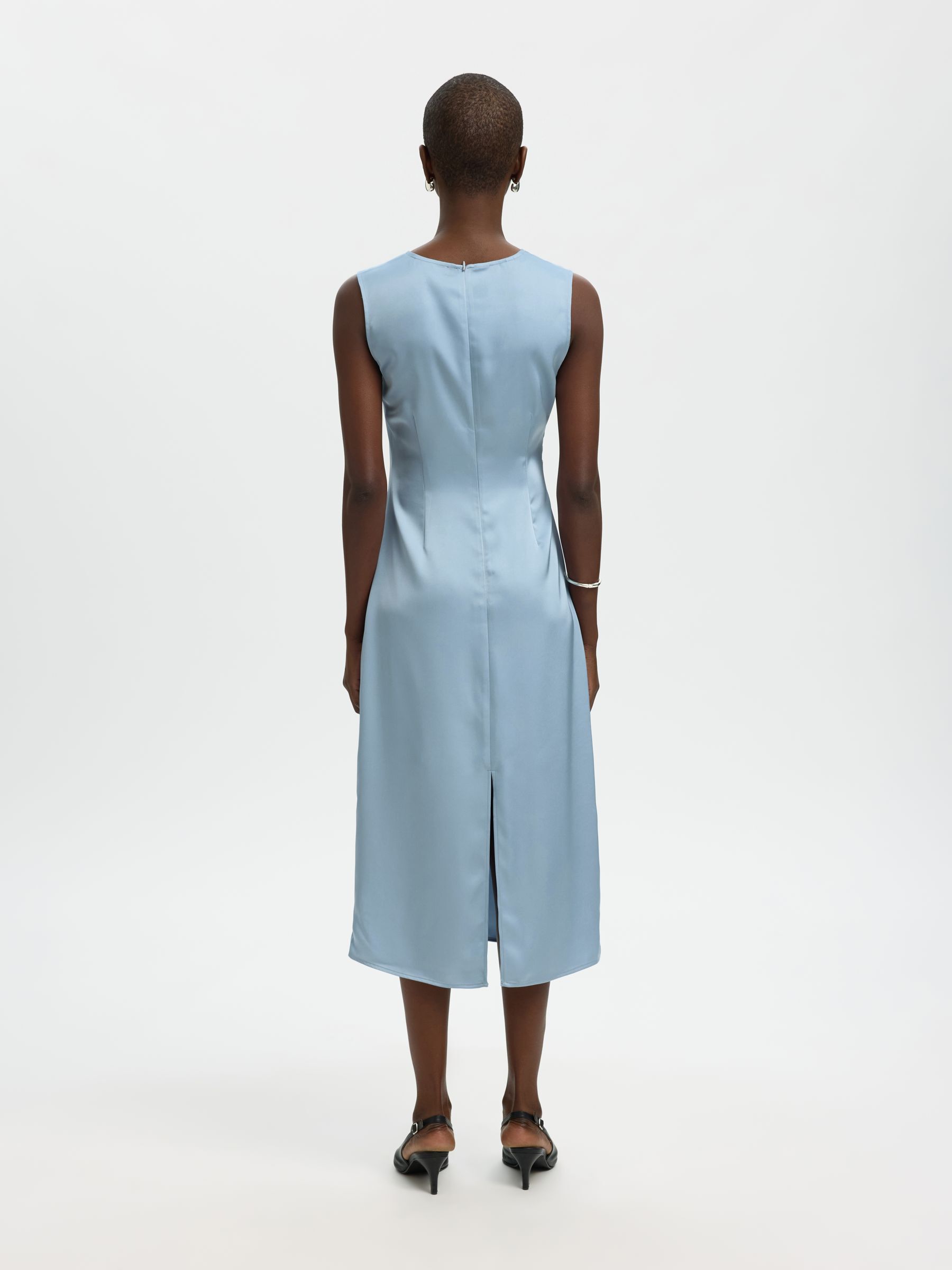 SATIJN MAXI-JURK, Dusty Blue, highres