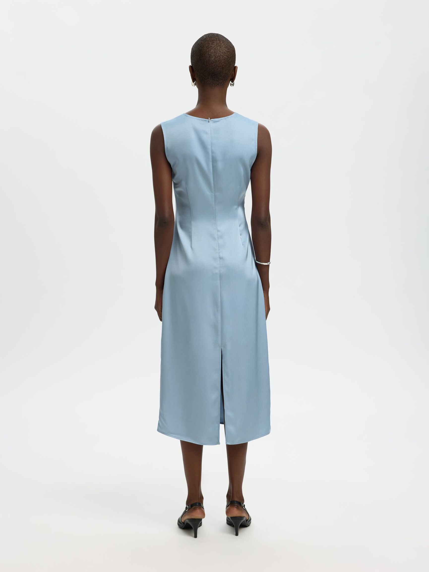 SATIJN MAXI-JURK, Dusty Blue, highres